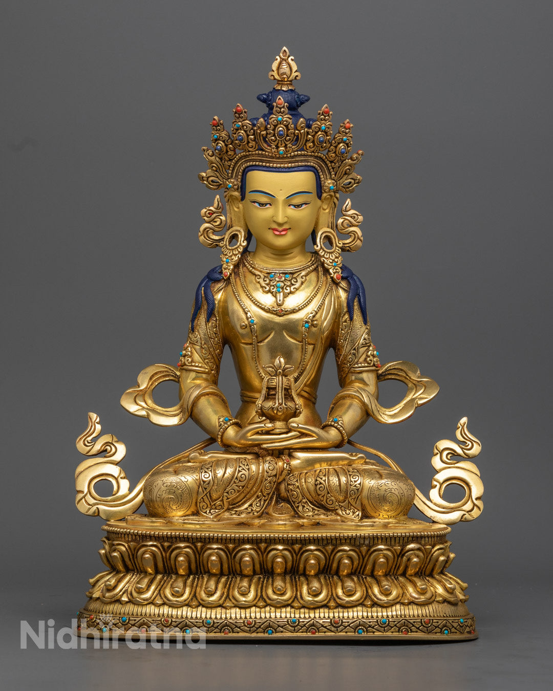 Nepalese Amitayus Statue | Gold-Gilded Buddhist Art