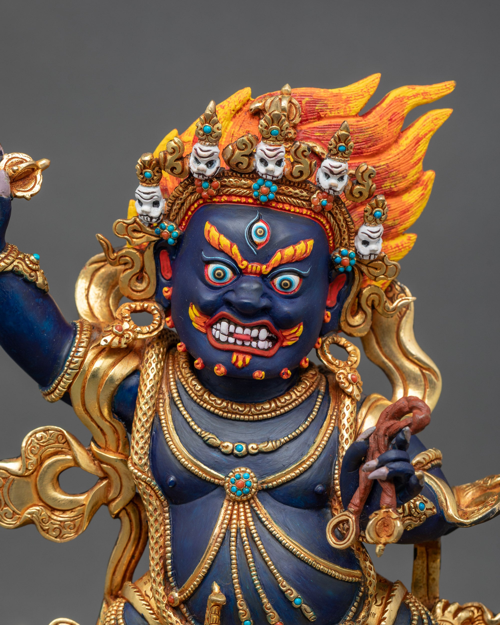 Nepalese Chagna Dorje Vajrapani deity statue in dynamic lotus pose for sacred spaces.