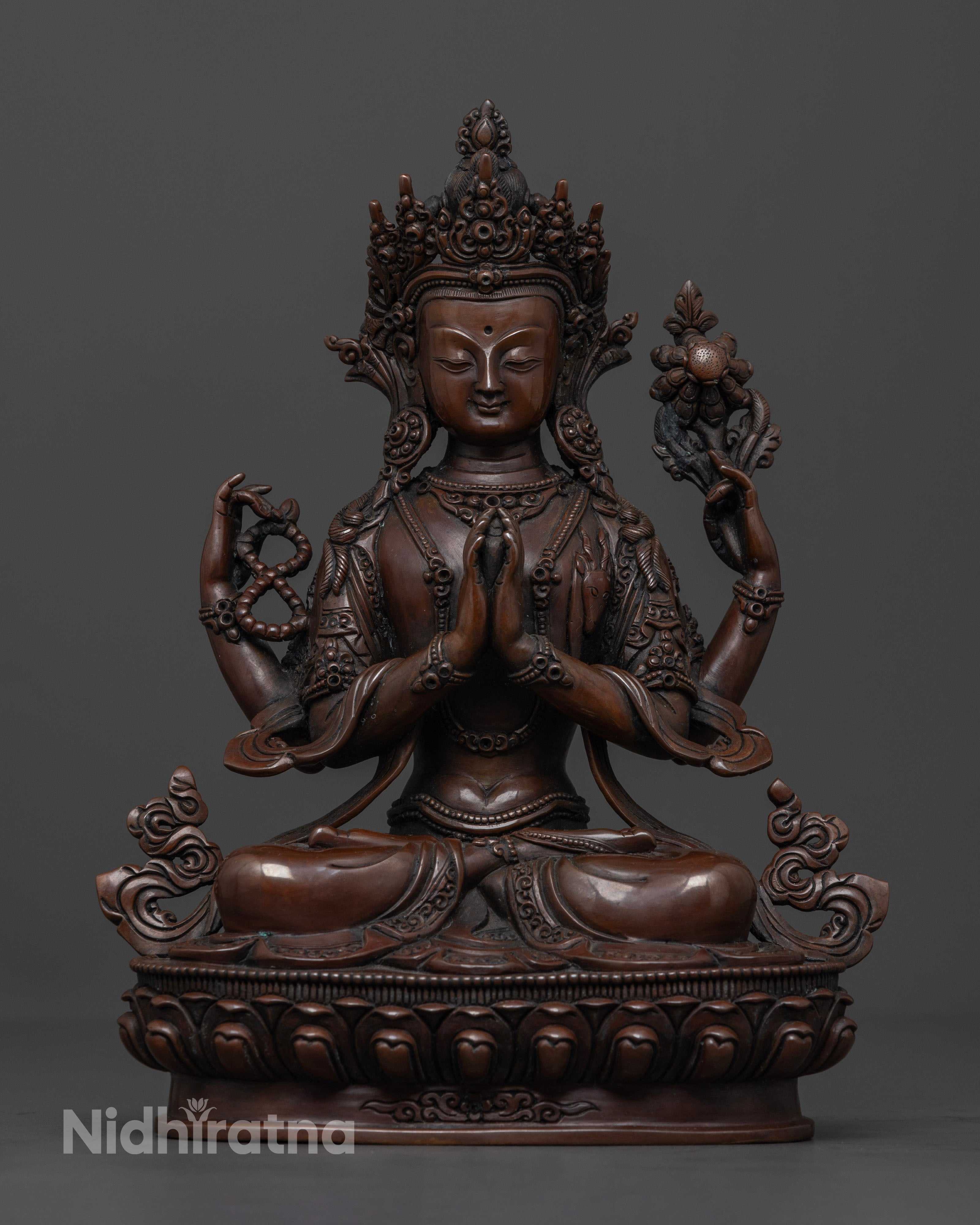 Nepalese Oxidized Chenrezig Statue