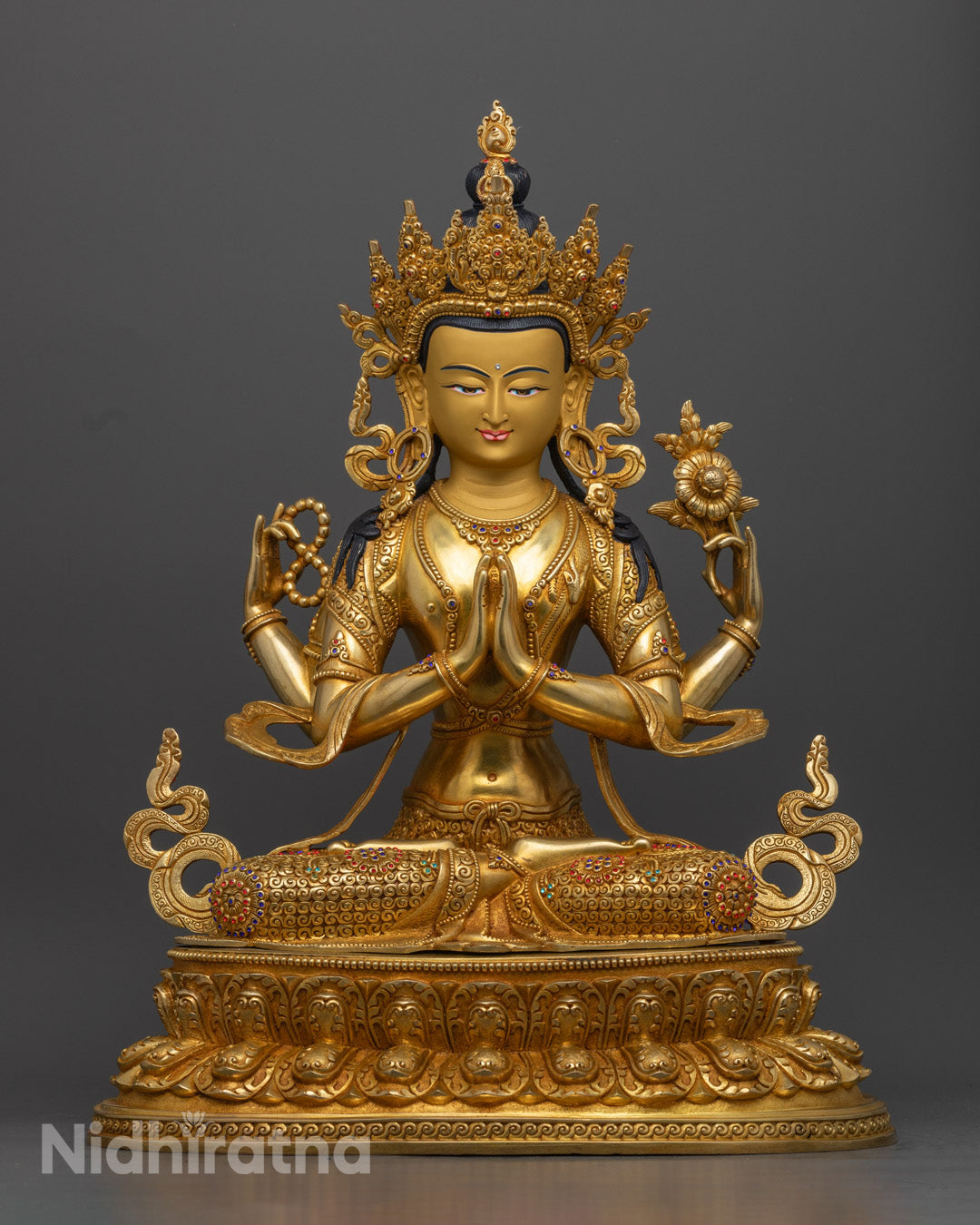 Nepali Chenrezig Statue – Premium Gold Gilded Copper