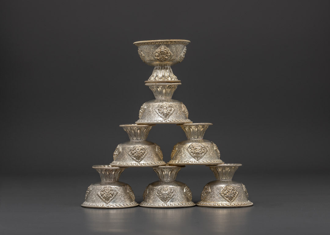 Ceremonial Silver-Plated Offering Bowls Set