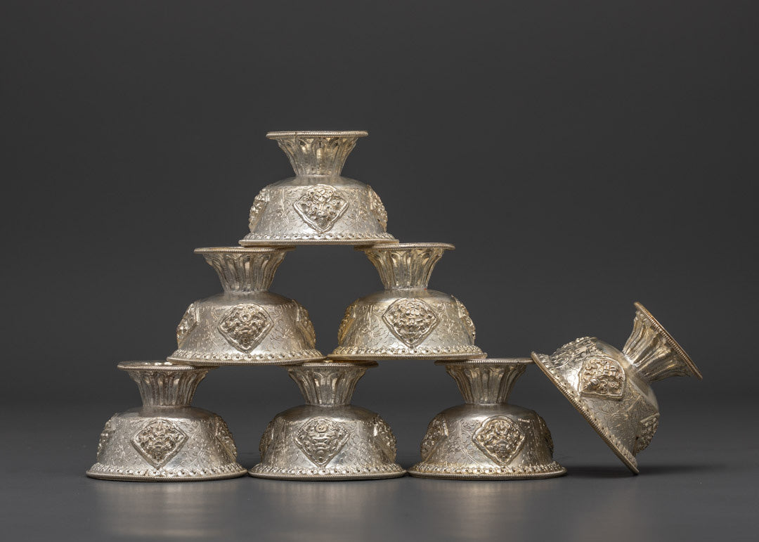 Ceremonial Silver-Plated Offering Bowls Set
