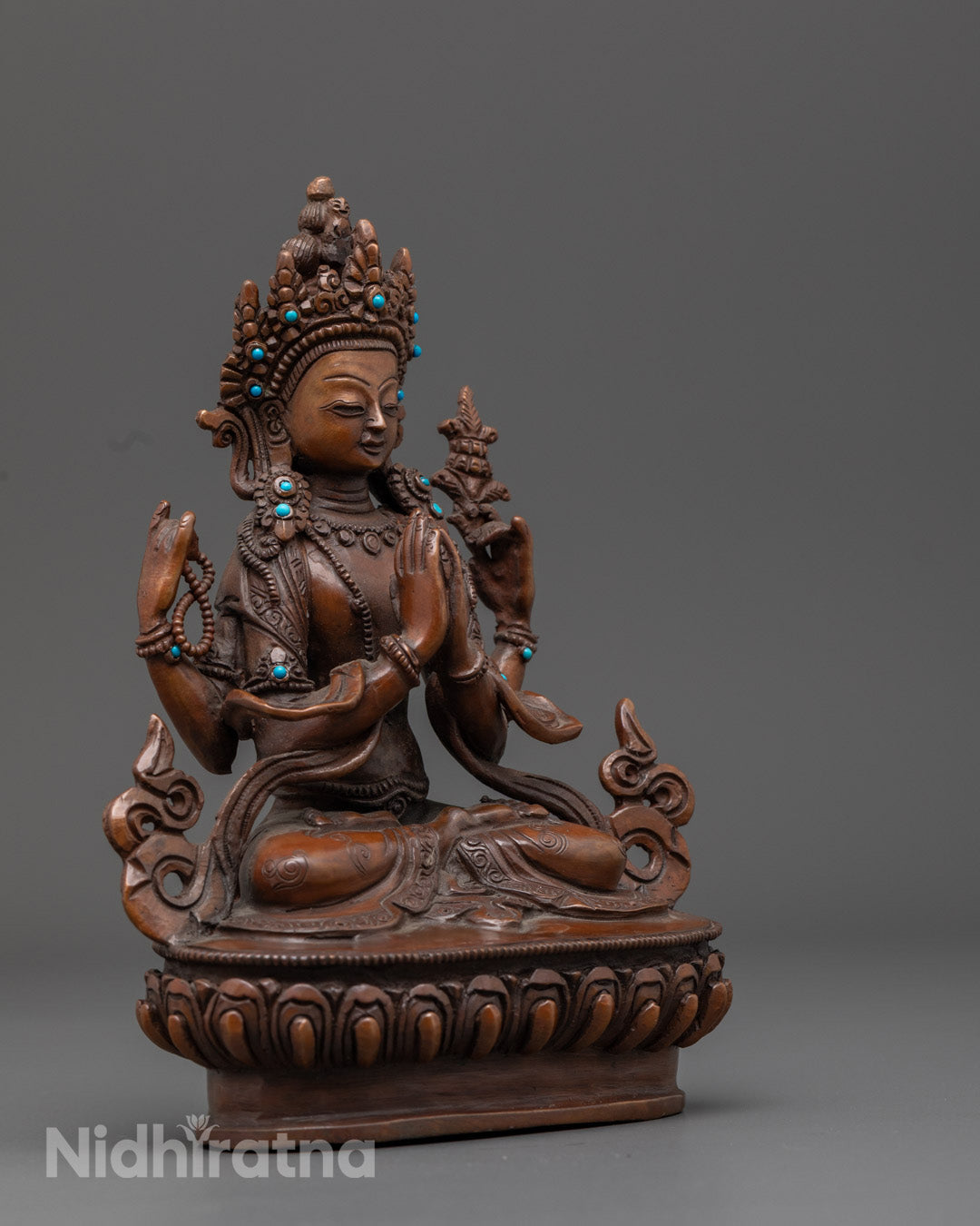 Oxidized Finish Chenrezig Statue | Hand-Carved Avalokiteshvara Figure