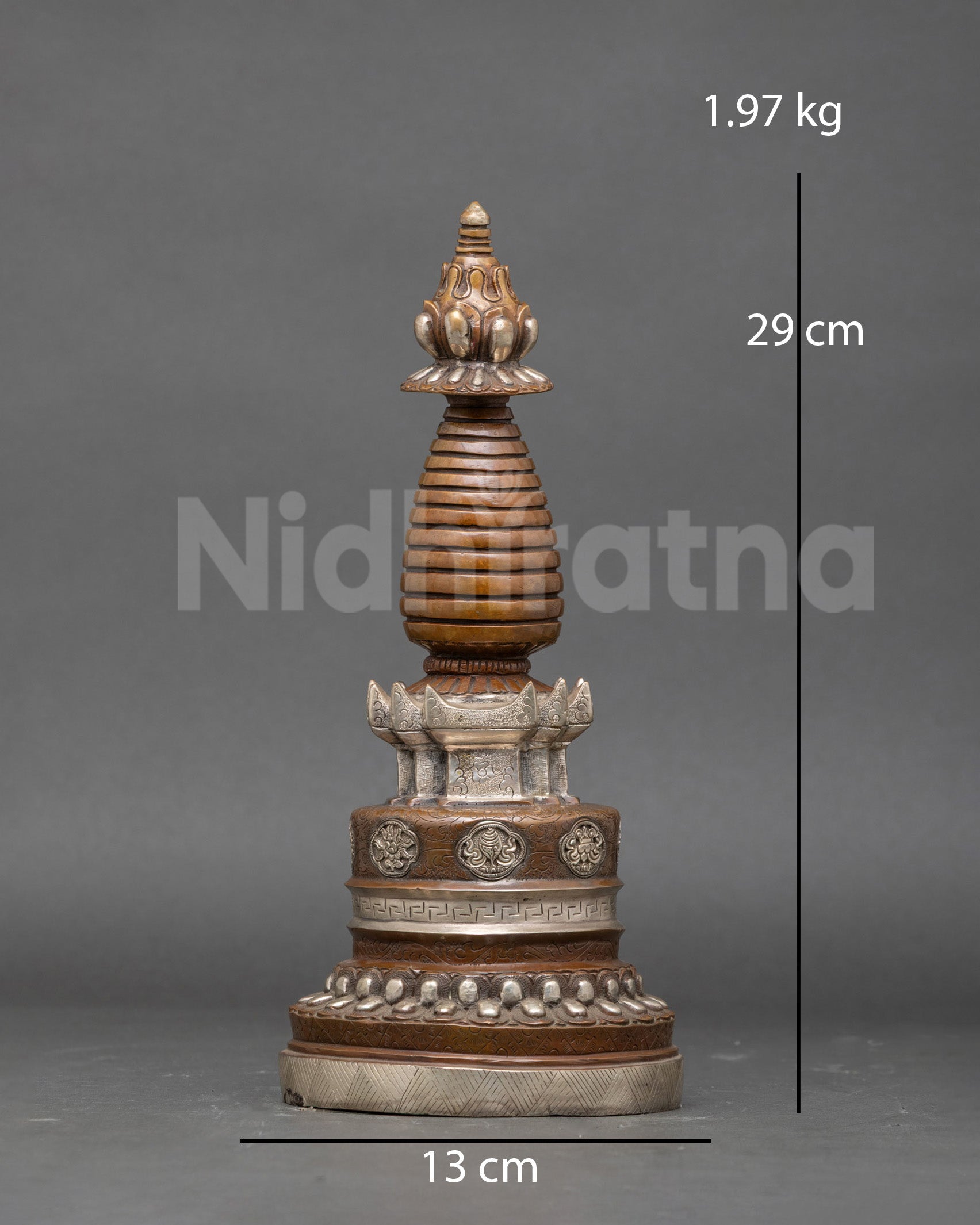 Handmade Kadampa stupa shrine from Nepal, sacred Buddhist altar decor for Kadampa meditation and spiritual practice.