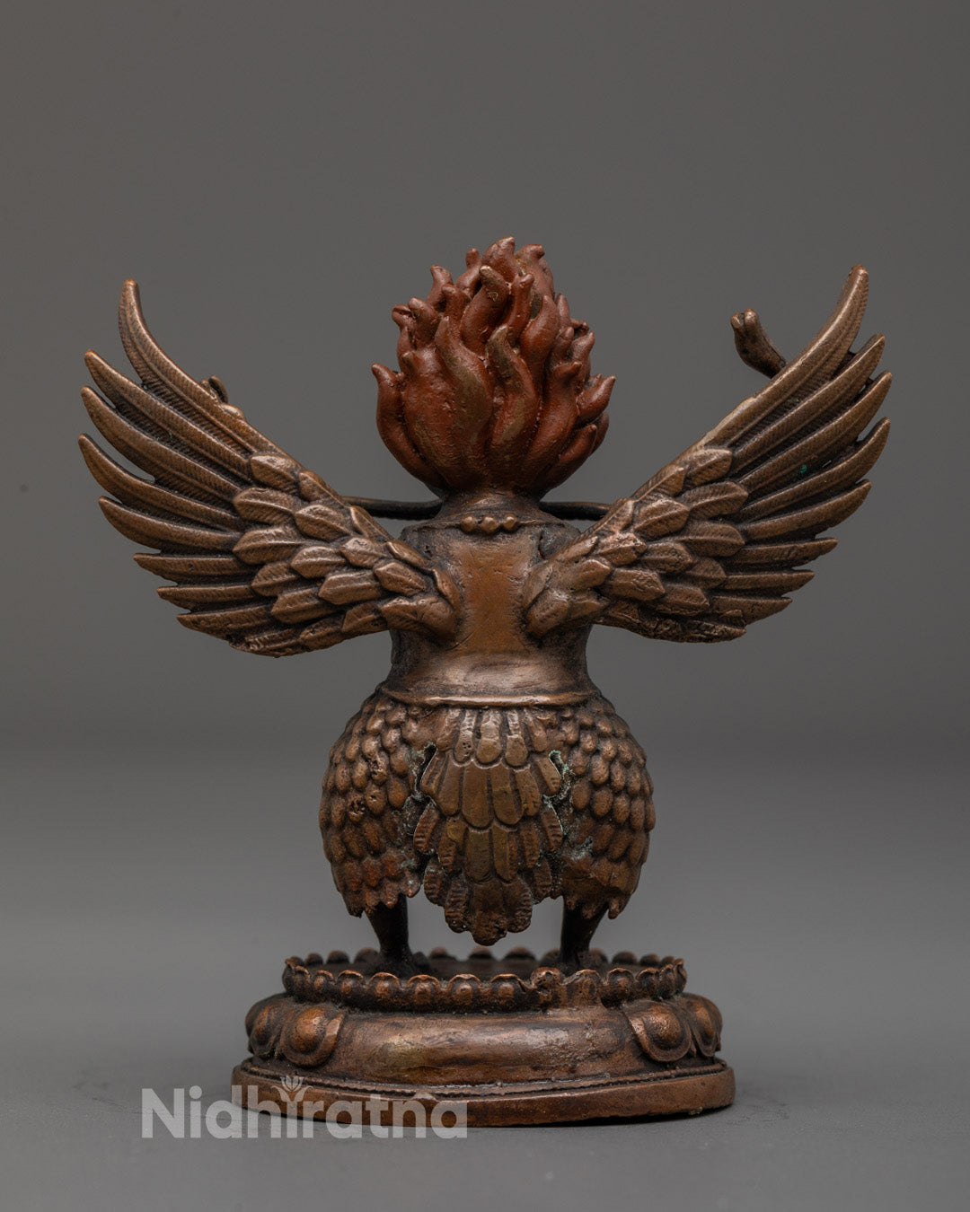 Oxidized Garuda statue with hollow chamber for mantras, used for meditation and protection