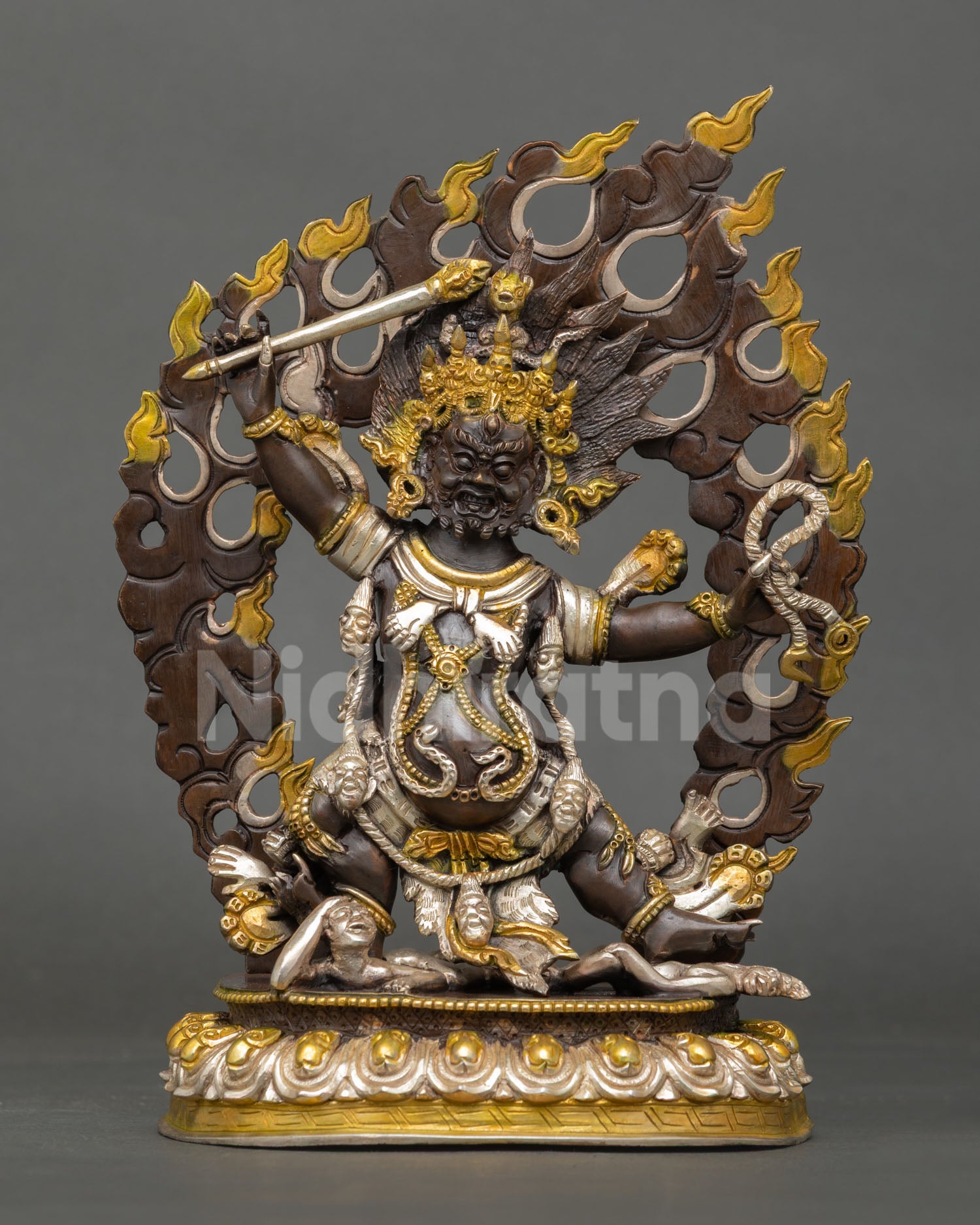 Oxidized Hayagriva statue front view, handcrafted copper Buddhist deity Nepal