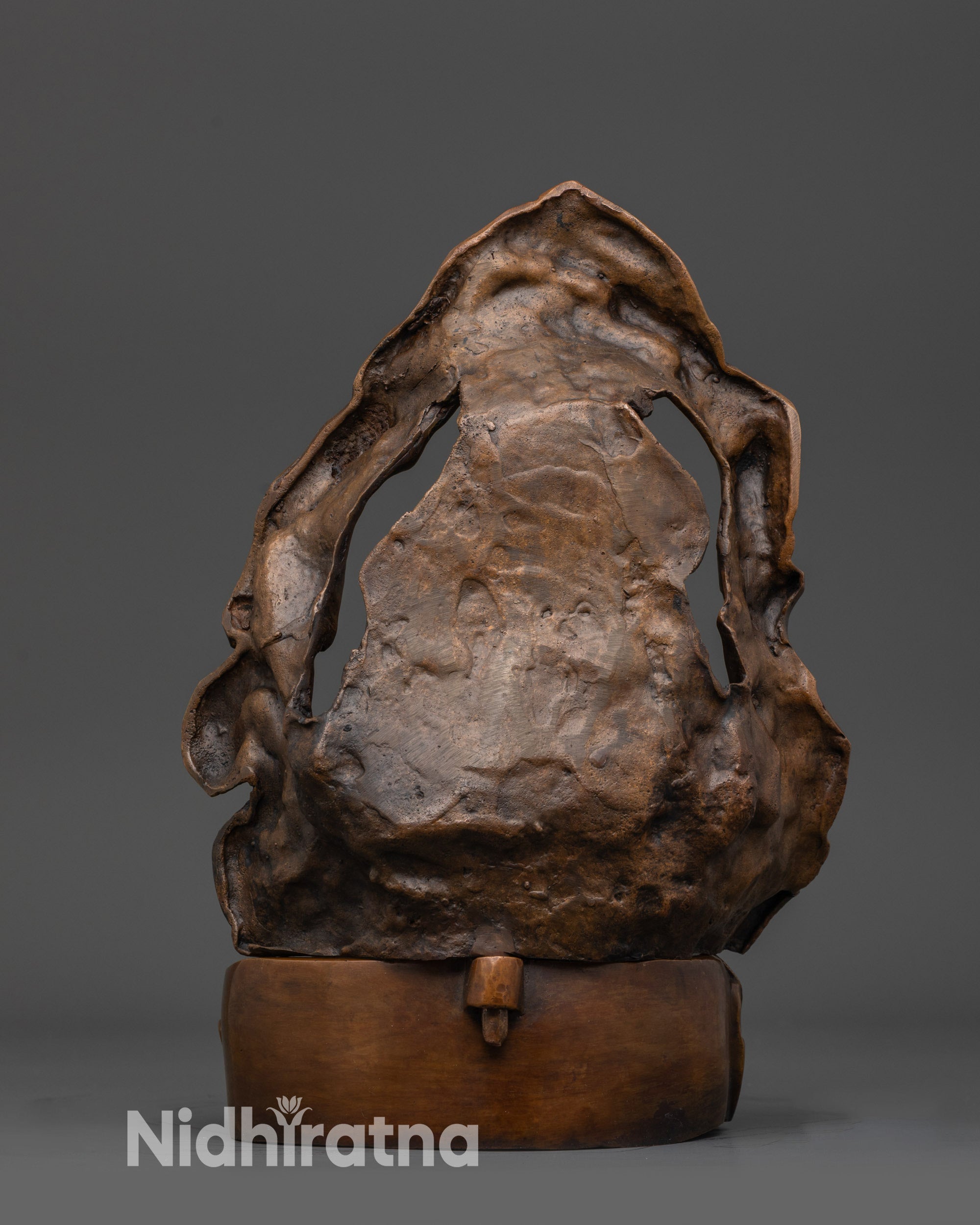 Oxidized Milarepa Statue back view cave form Nepalese Newari artisan craftsmanship