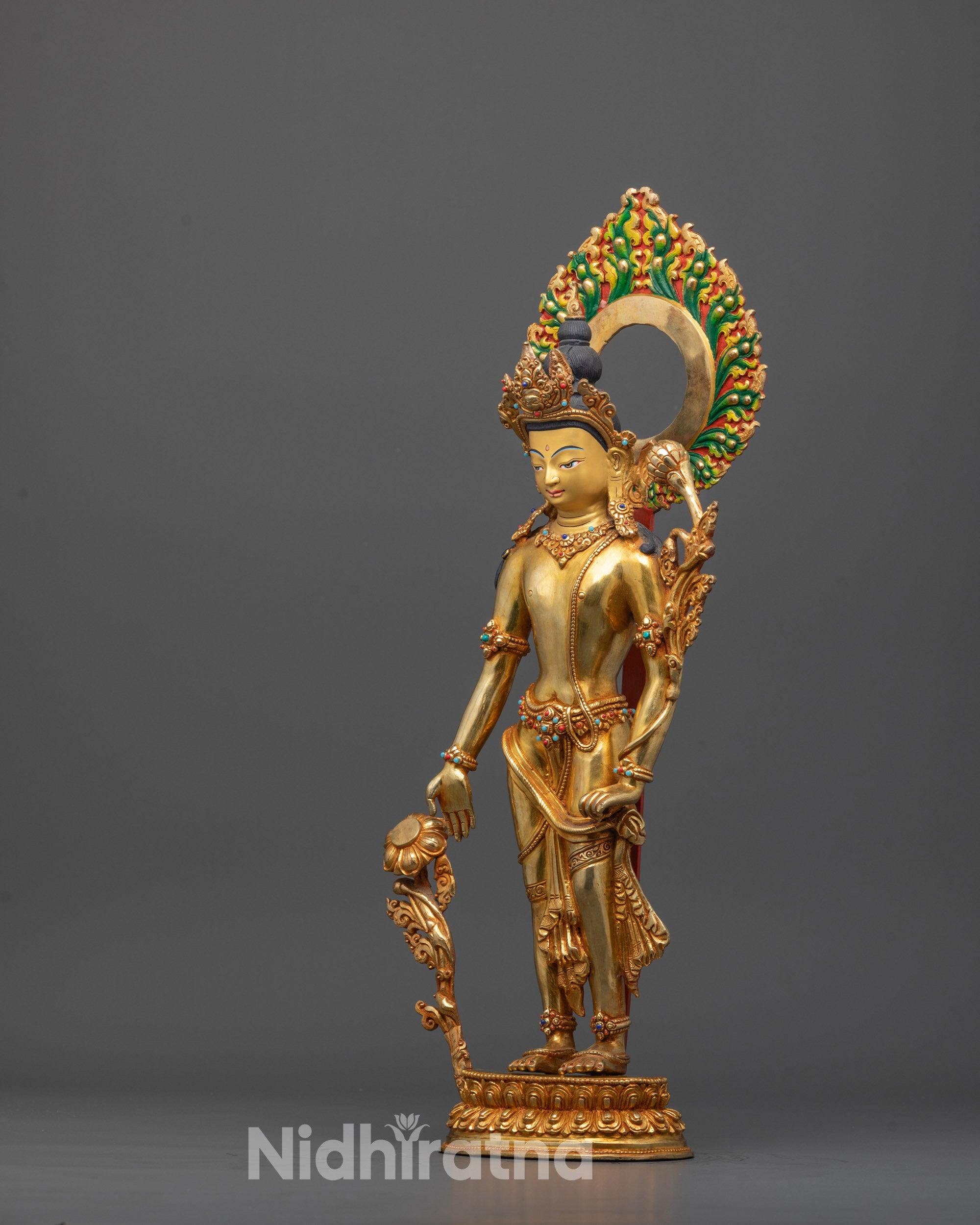 Hand-Carved Bodhisattva Padmapani Statue with Lotus