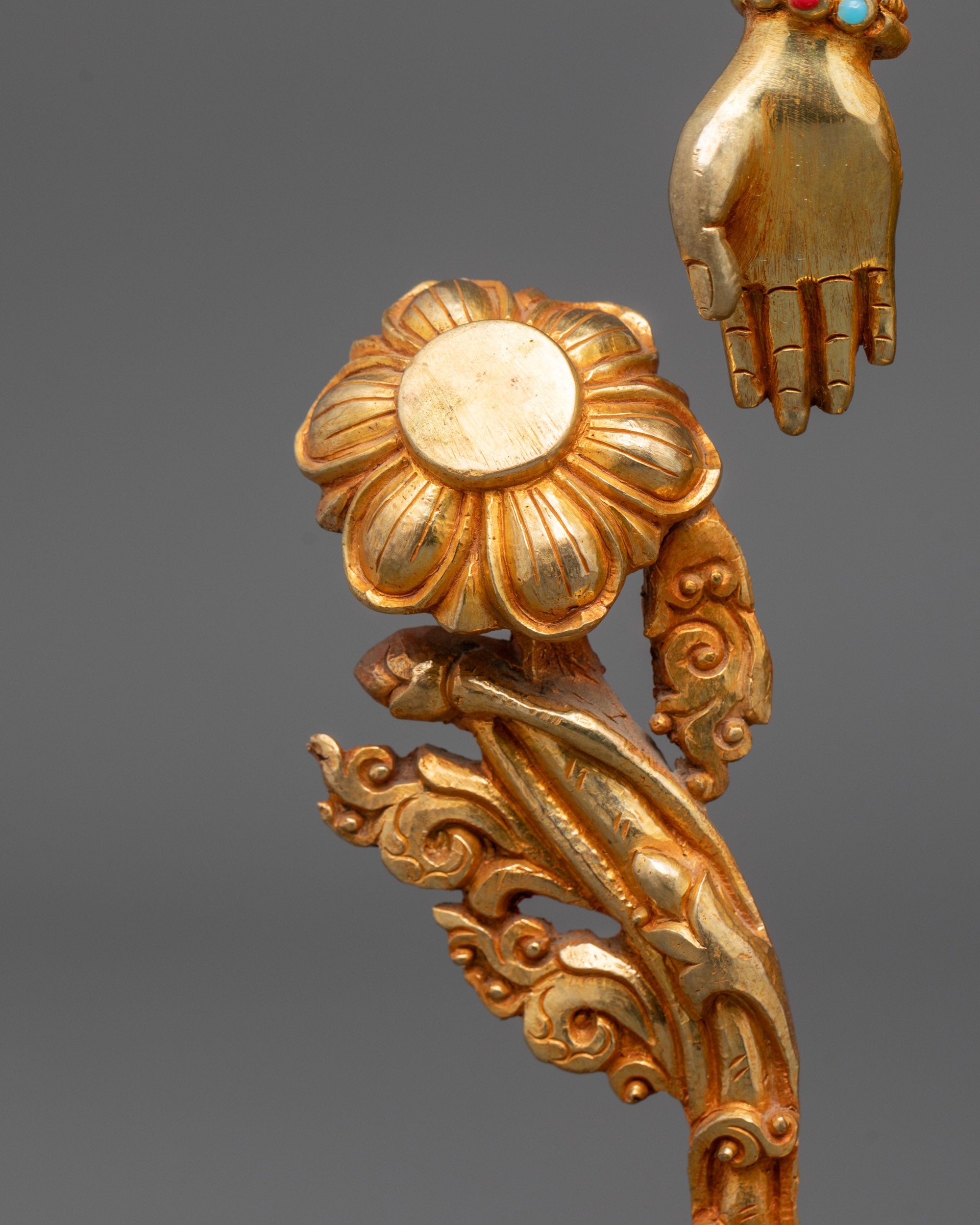 Hand-Carved Bodhisattva Padmapani Statue with Lotus