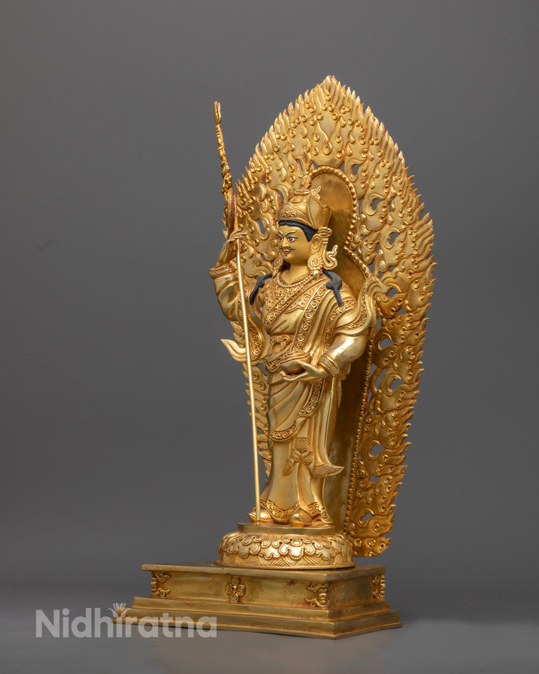 Padmasambhava statue seated on a lotus throne with hollow chamber for mantra insertion – ideal for meditation and altar use.