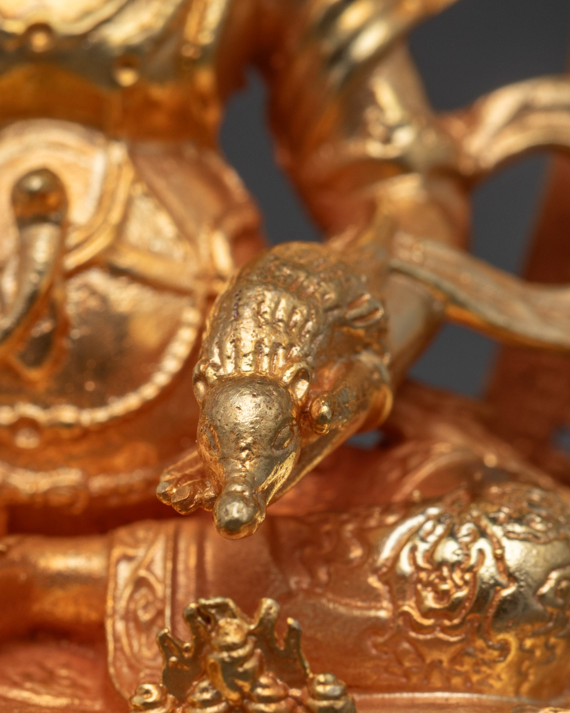 Peaceful Dzambhala Deity Seated on Lotus Holding Mongoose