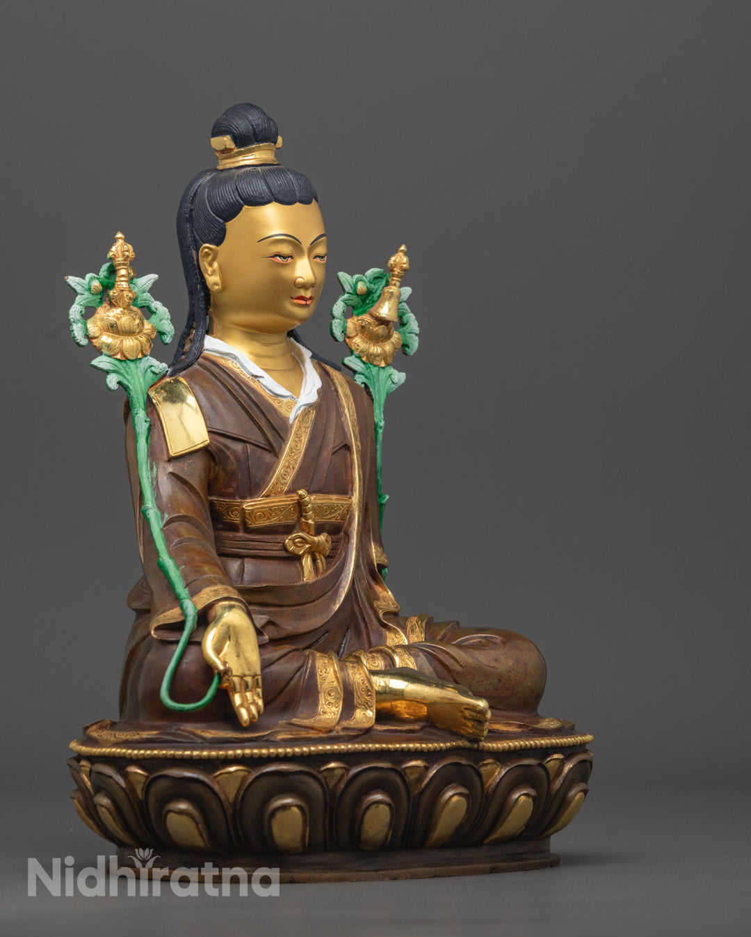 Premium Jigme Lingpa sculpture with vibrant acrylic colors and intricate detailing, handcrafted in Nepal.
