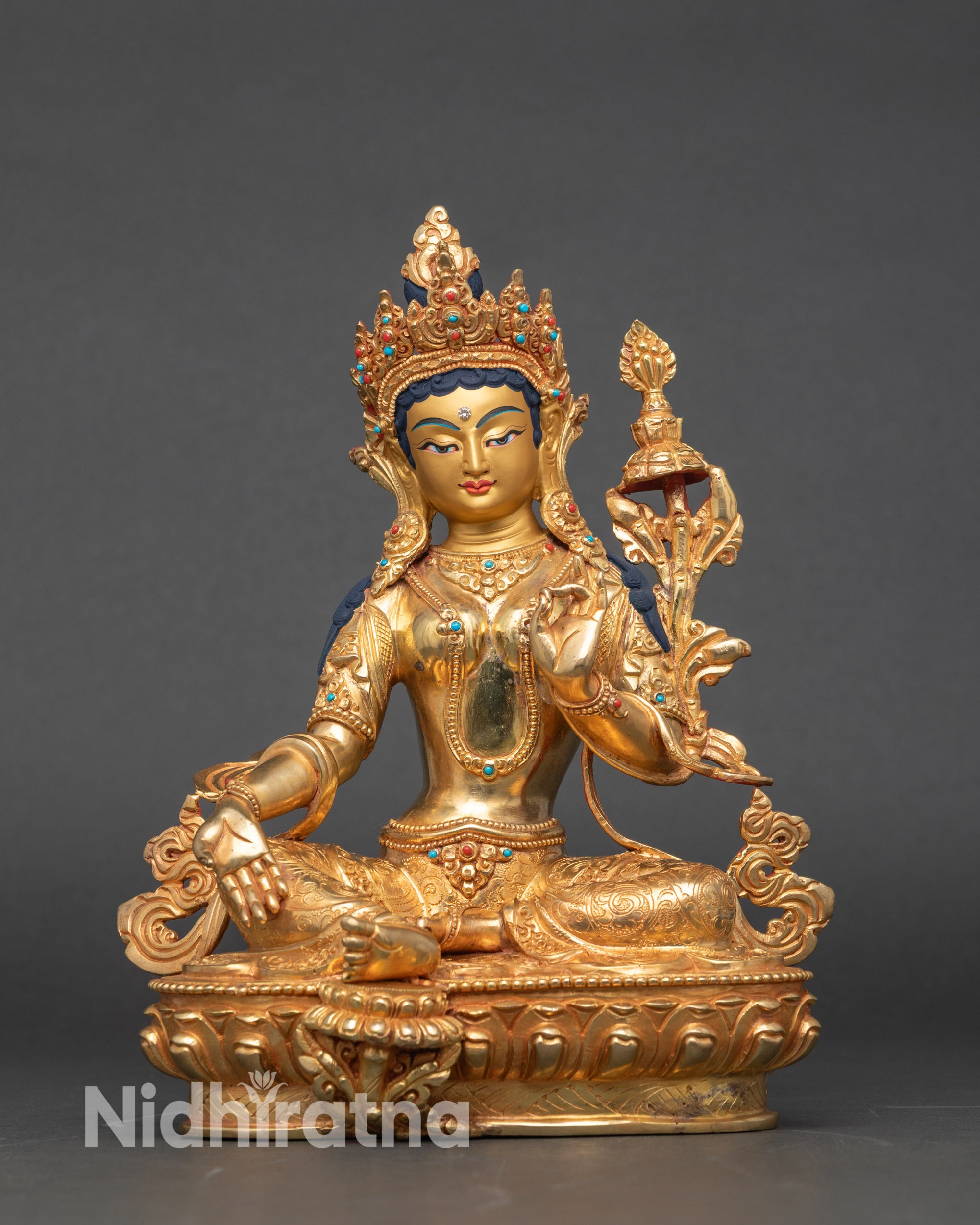 Rabzhima Mahashanti Peaceful Tara gold statue serene Buddha sculpture