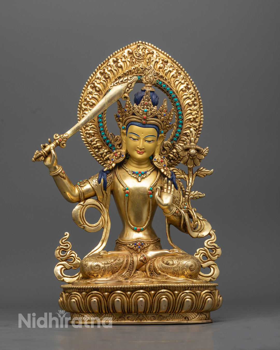Radiant 24K Gold Manjushri Statue from Nepal