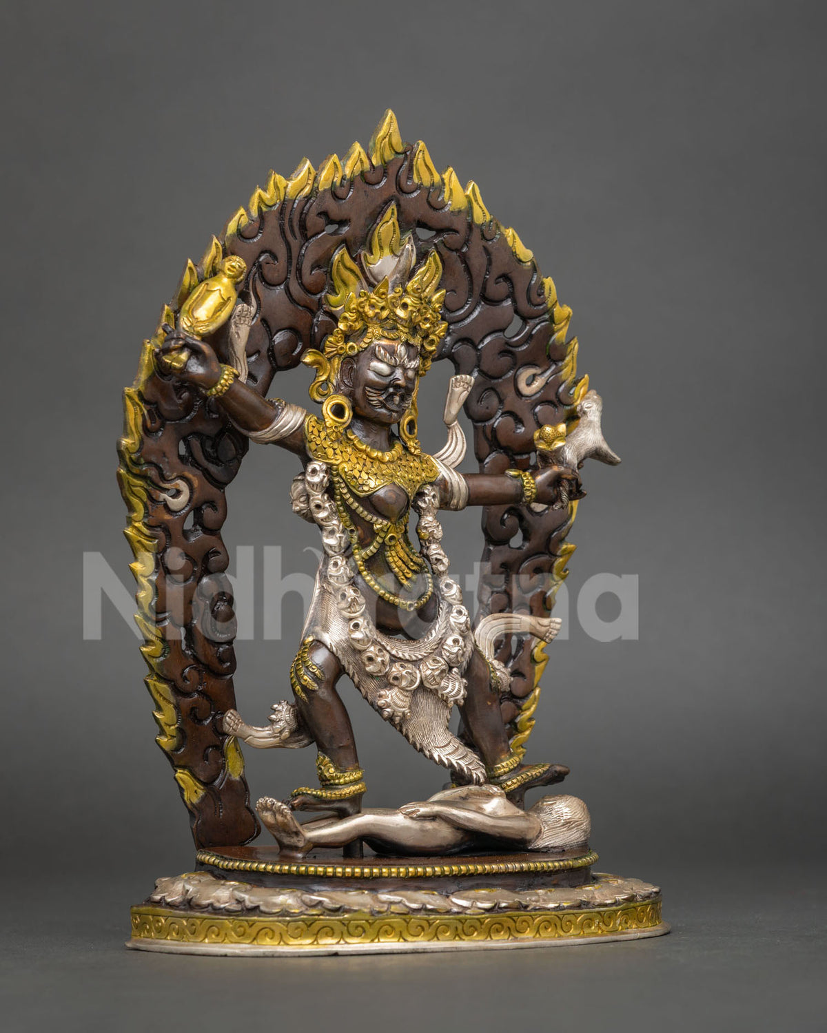 Wrathful Rahula Statue Set | Tibetan Buddhist Altar Decor from Nepal