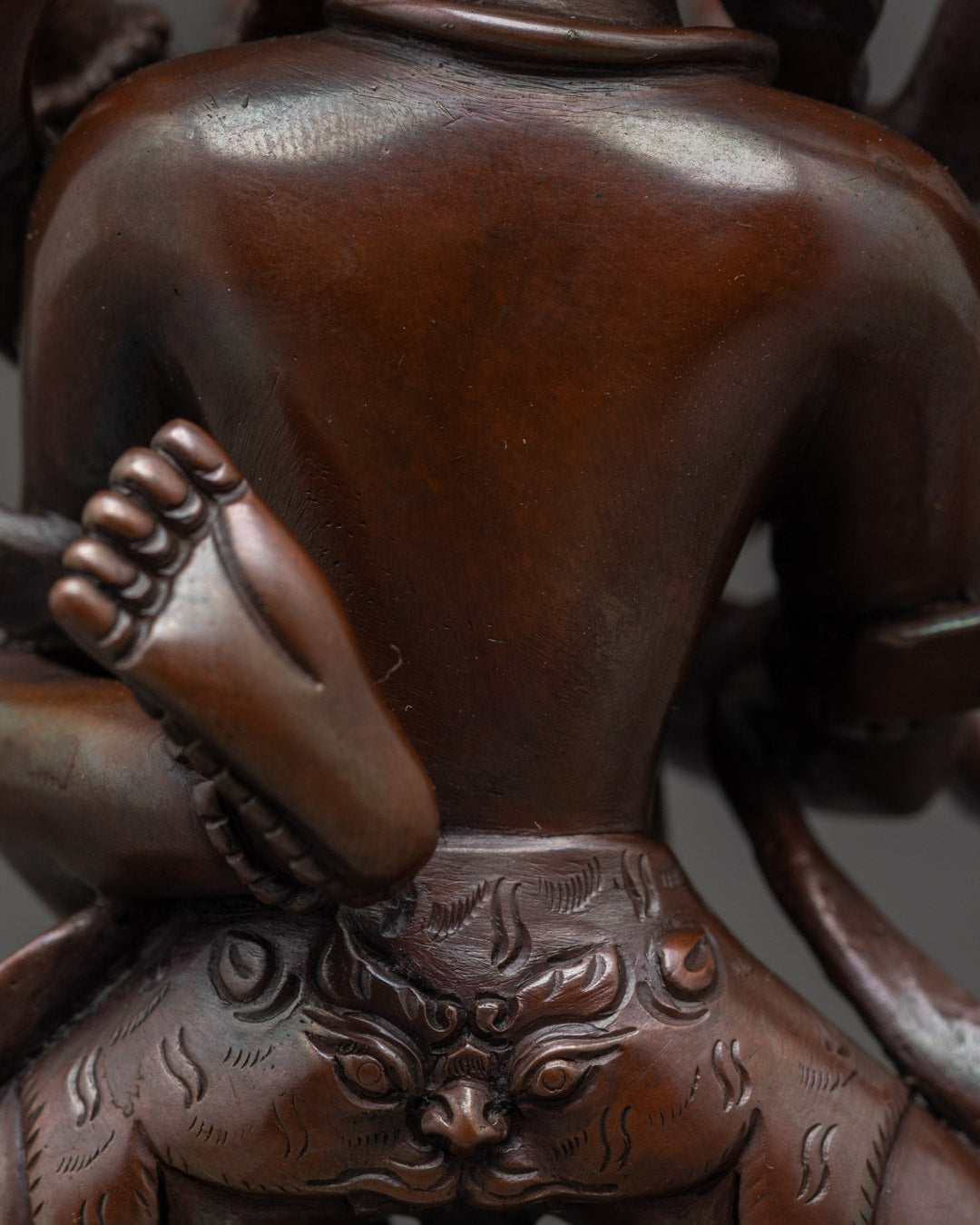 Rear View of Chakrasamvara Sculpture Highlighting Hand-Carved Halo