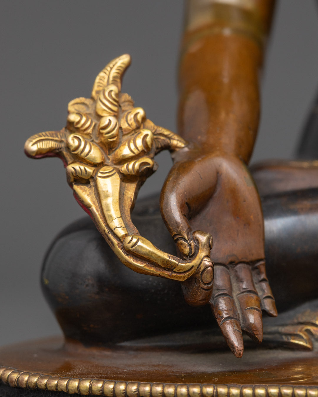 Rear View of Oxidized Copper Medicine Buddha Statue with Visible Consecration Chamber