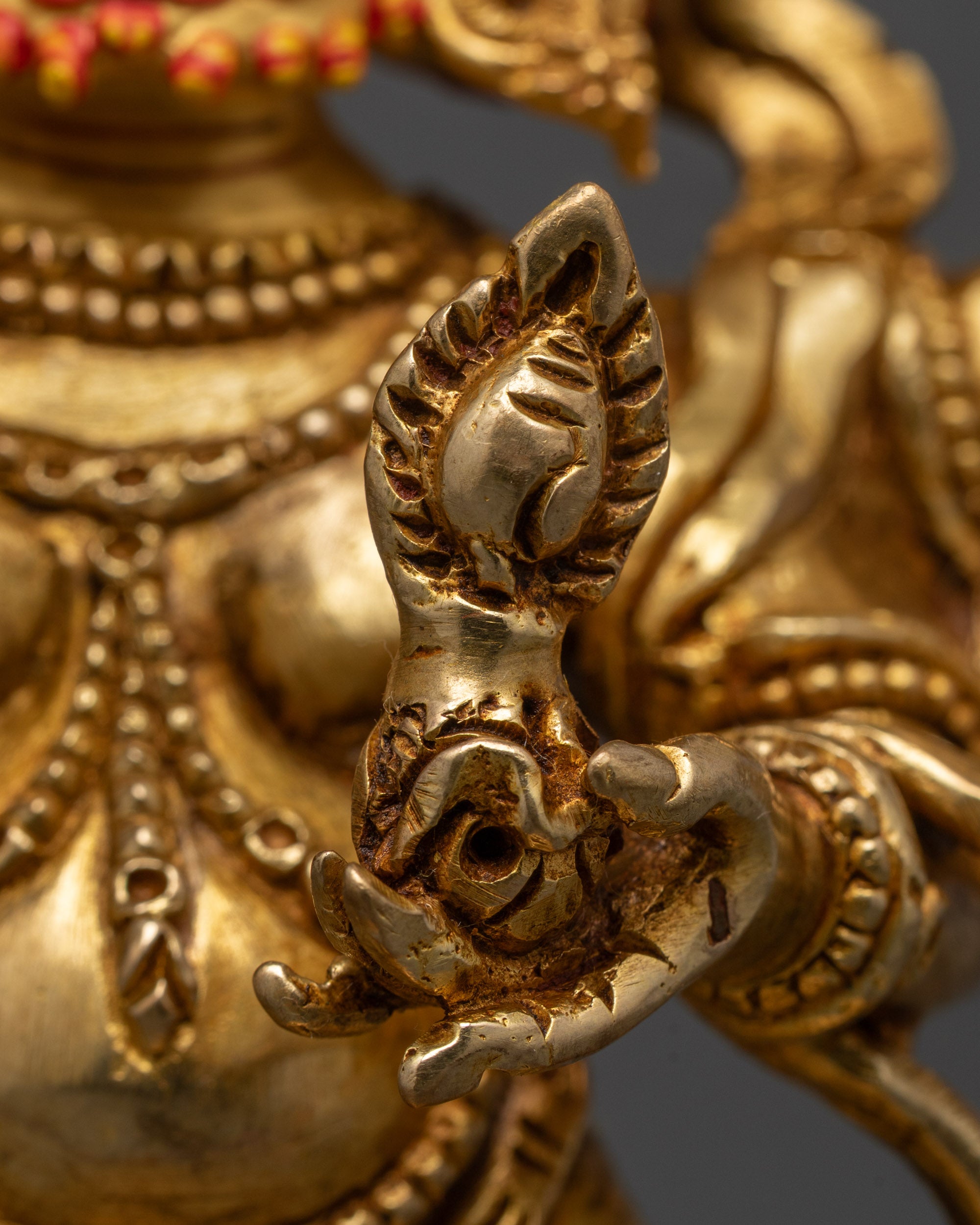 Rear angle of White Mahakala statue displaying radiant fierce halo