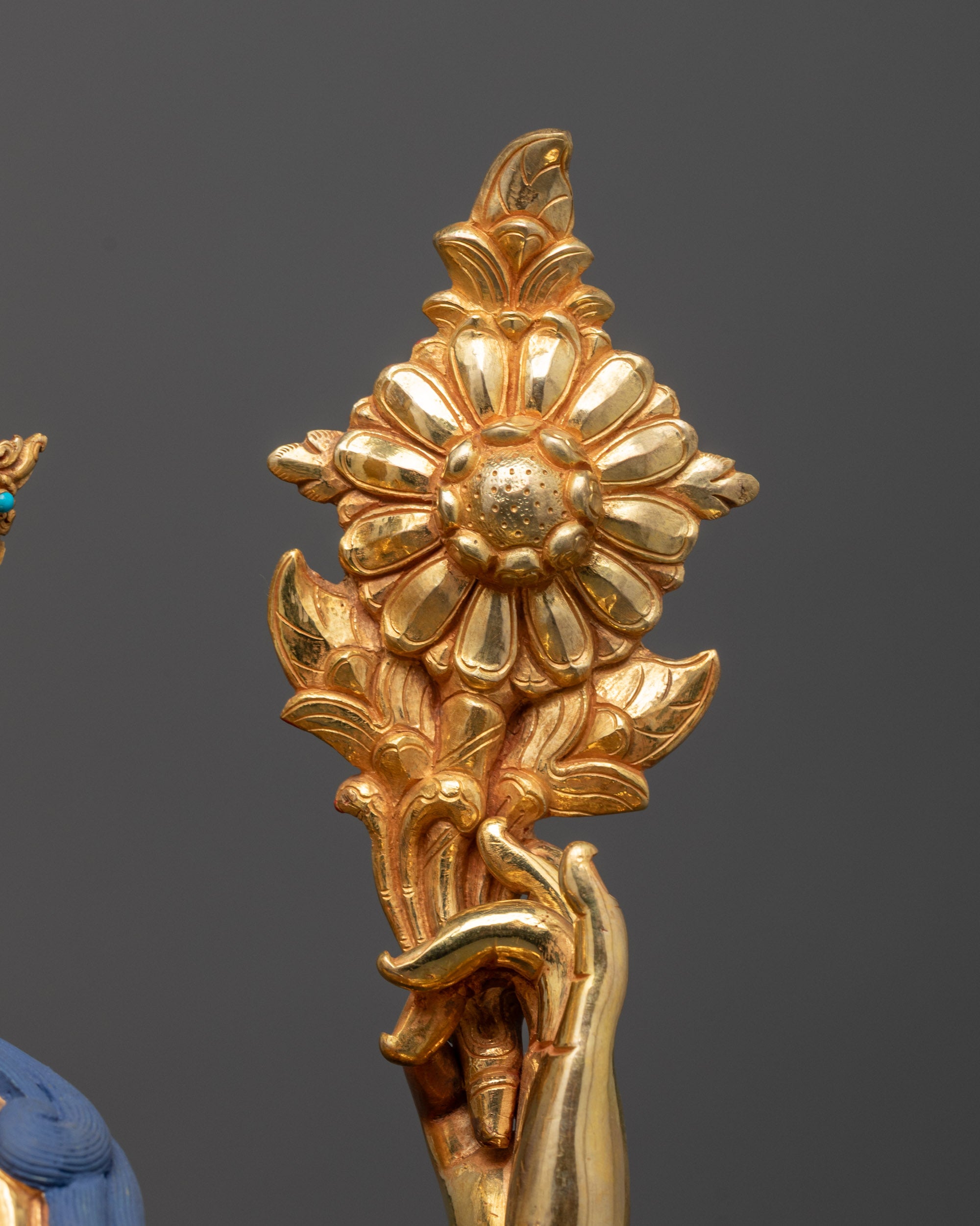 Rear view of Chenrezig Statue showcasing intricate 24k Gold Plating detailing