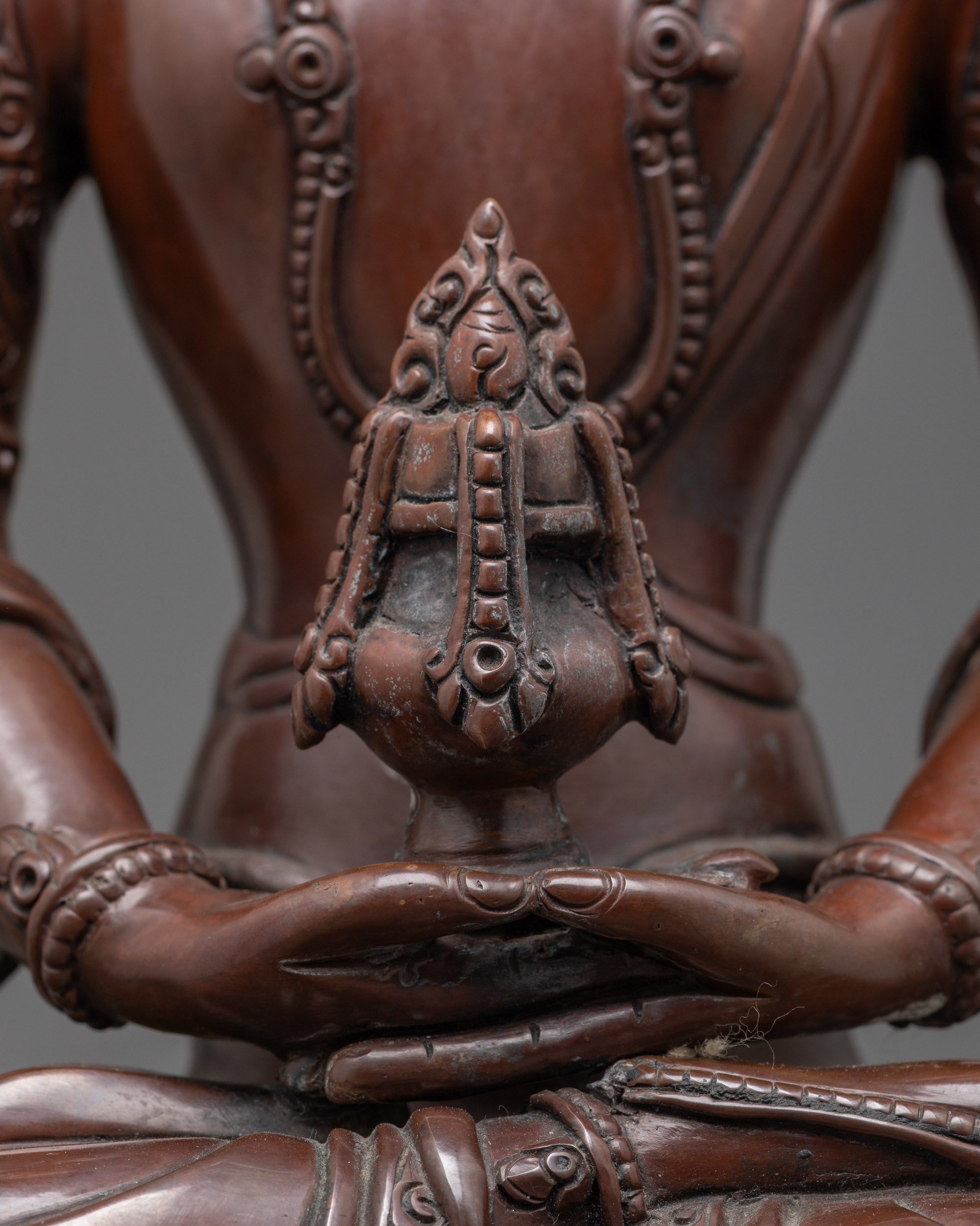 Rear view of the Amitayus Statue hand-carved in Nepal showcasing traditional Himalayan