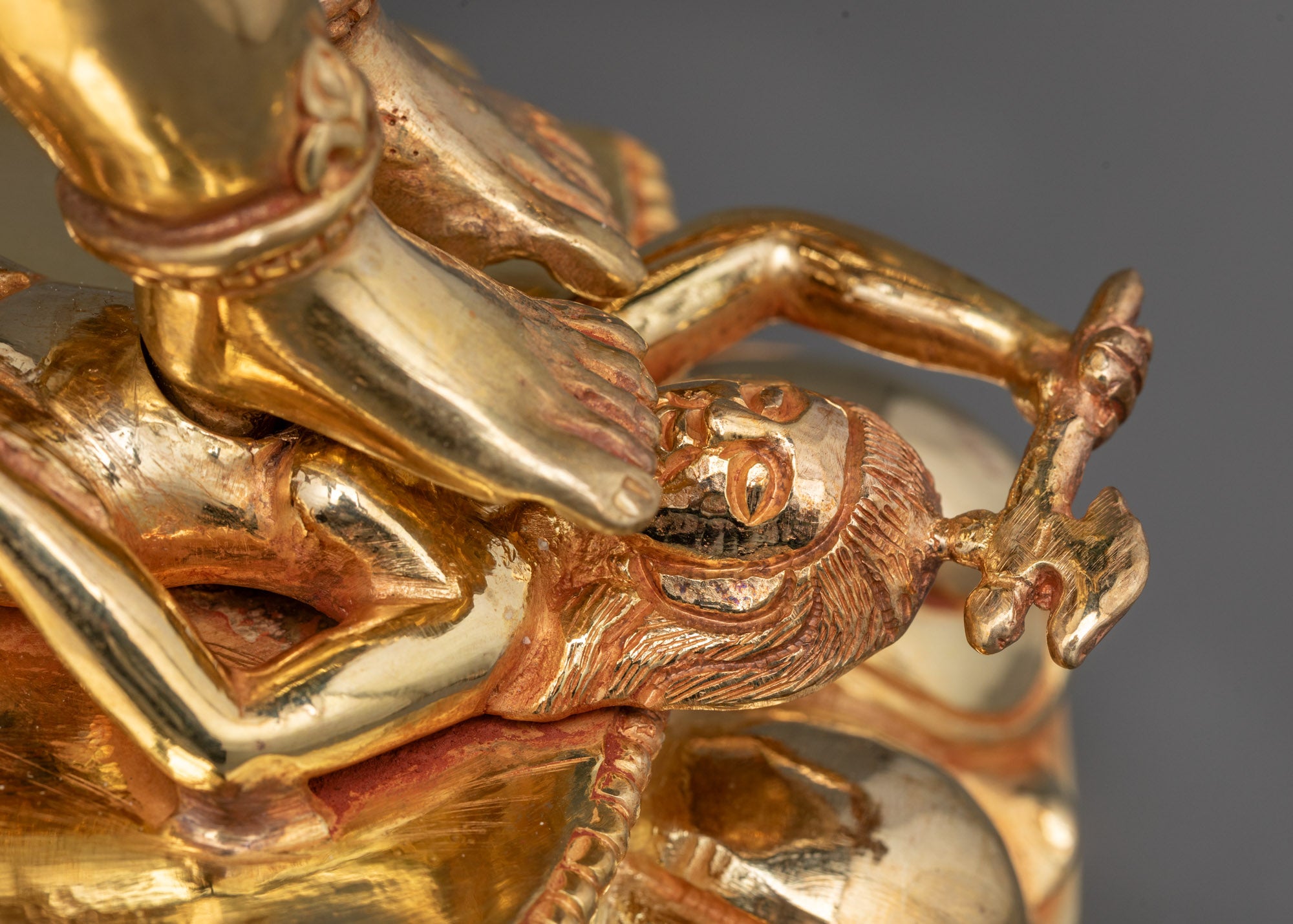 Hand-Carved Red Dzambhala Statue | Himalayan Prosperity Guardian