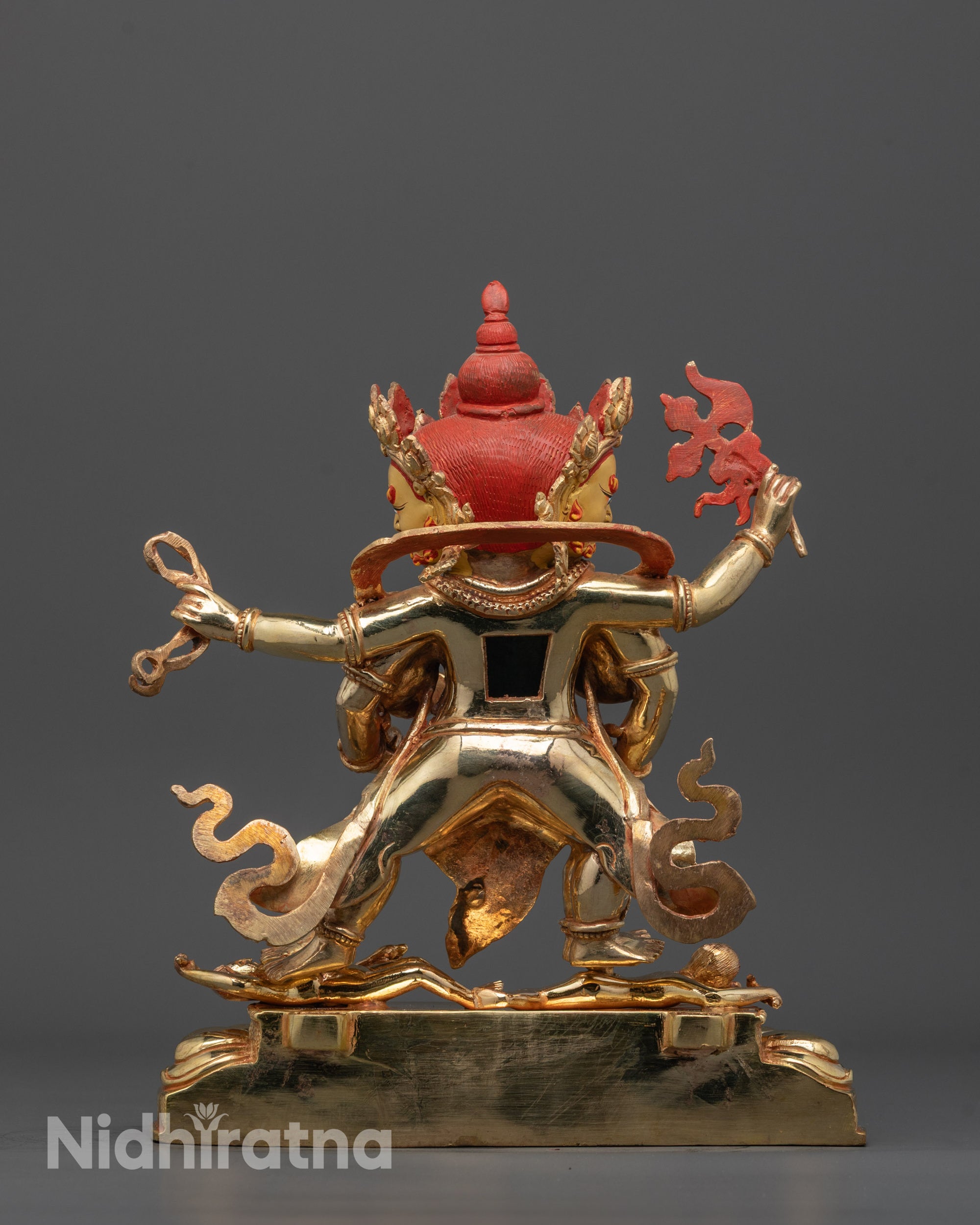 Hand-Carved Red Dzambhala Statue | Himalayan Prosperity Guardian