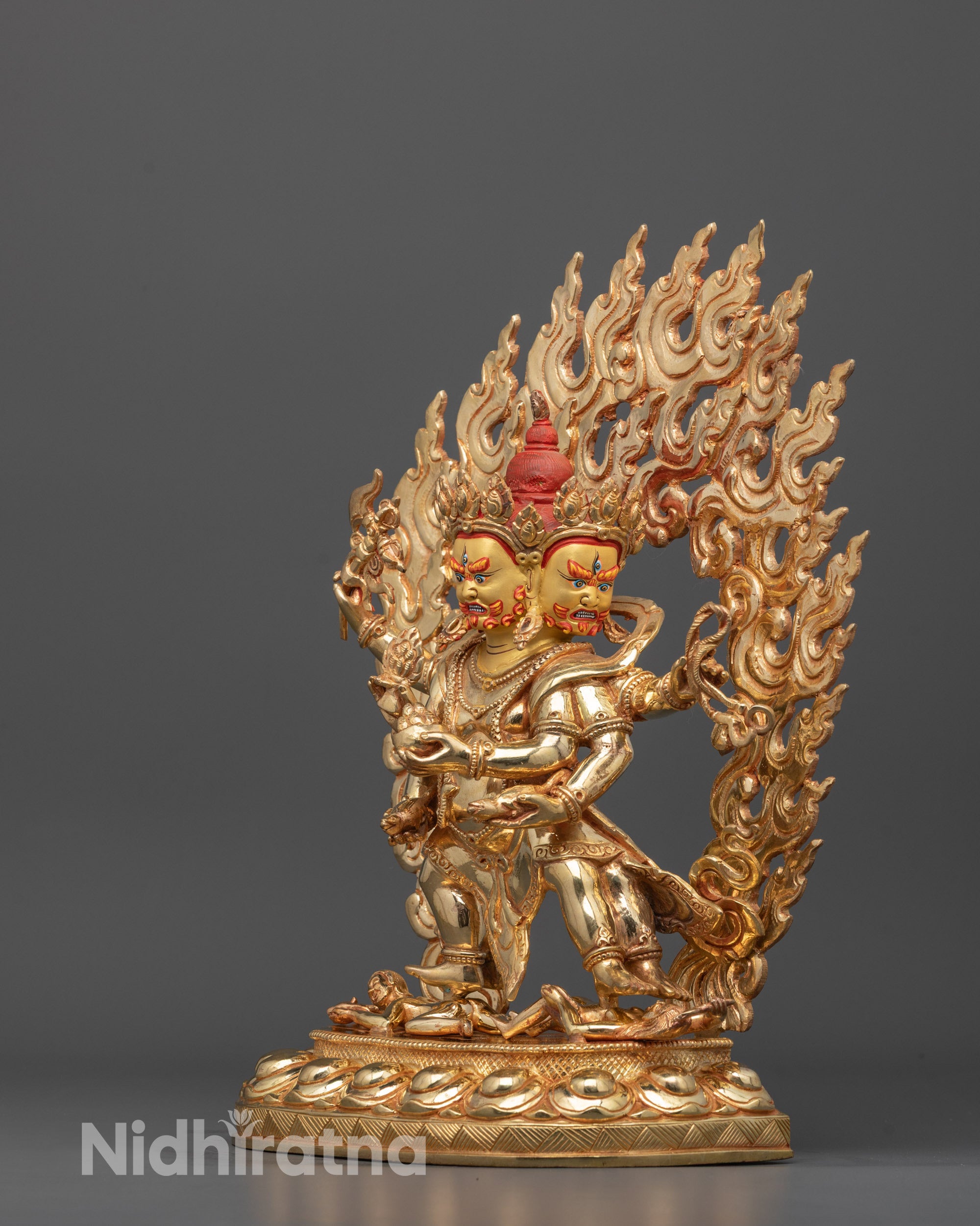 Hand-Carved Red Dzambhala Statue | Himalayan Prosperity Guardian