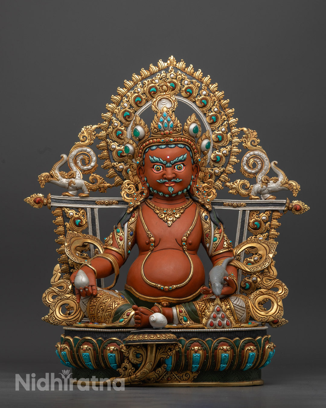 Red Dzambhala Statue | Tibetan Wealth Deity Hand-Carved