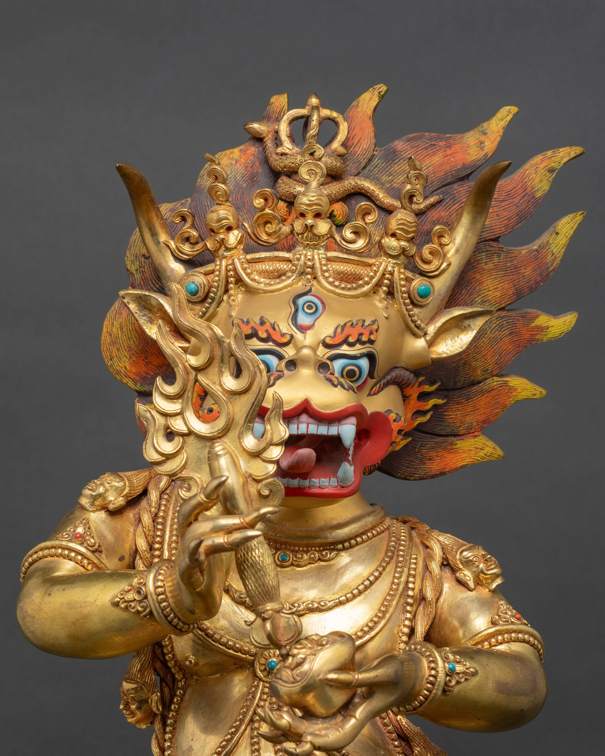 Regular close-up of Yamantaka Vajrabhairava statue showing detailed craftsmanship