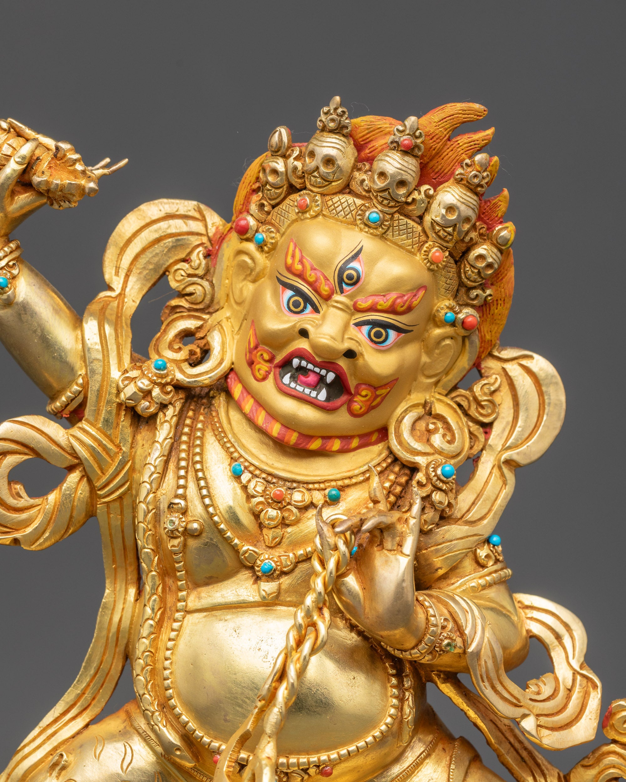 Regular close up Vajrapani Statue gold-gilded face fierce expression third eye