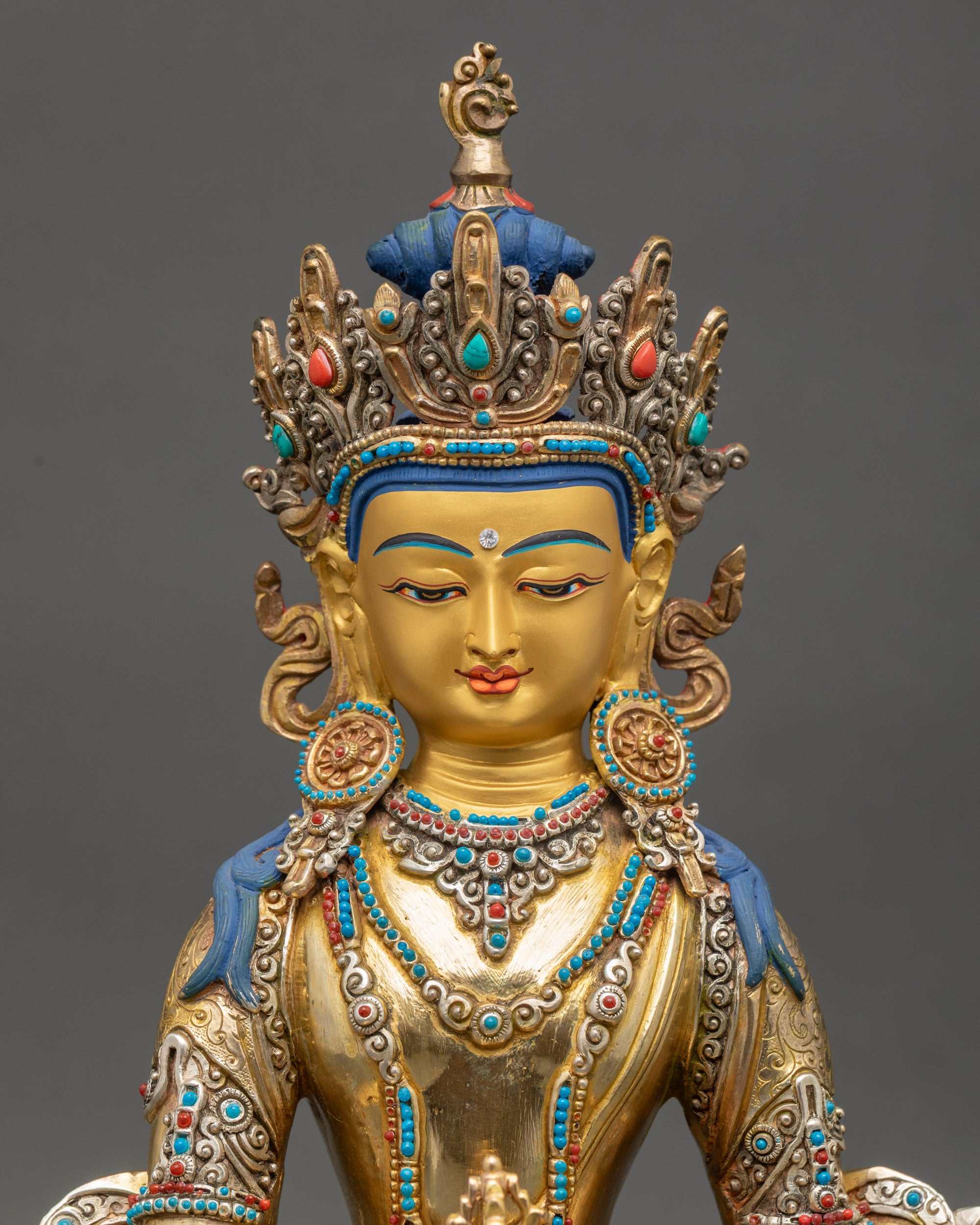 Regular close up of Akshobhya Mitrugpa Buddha Statue showing lotus seat and earth-touching mudra