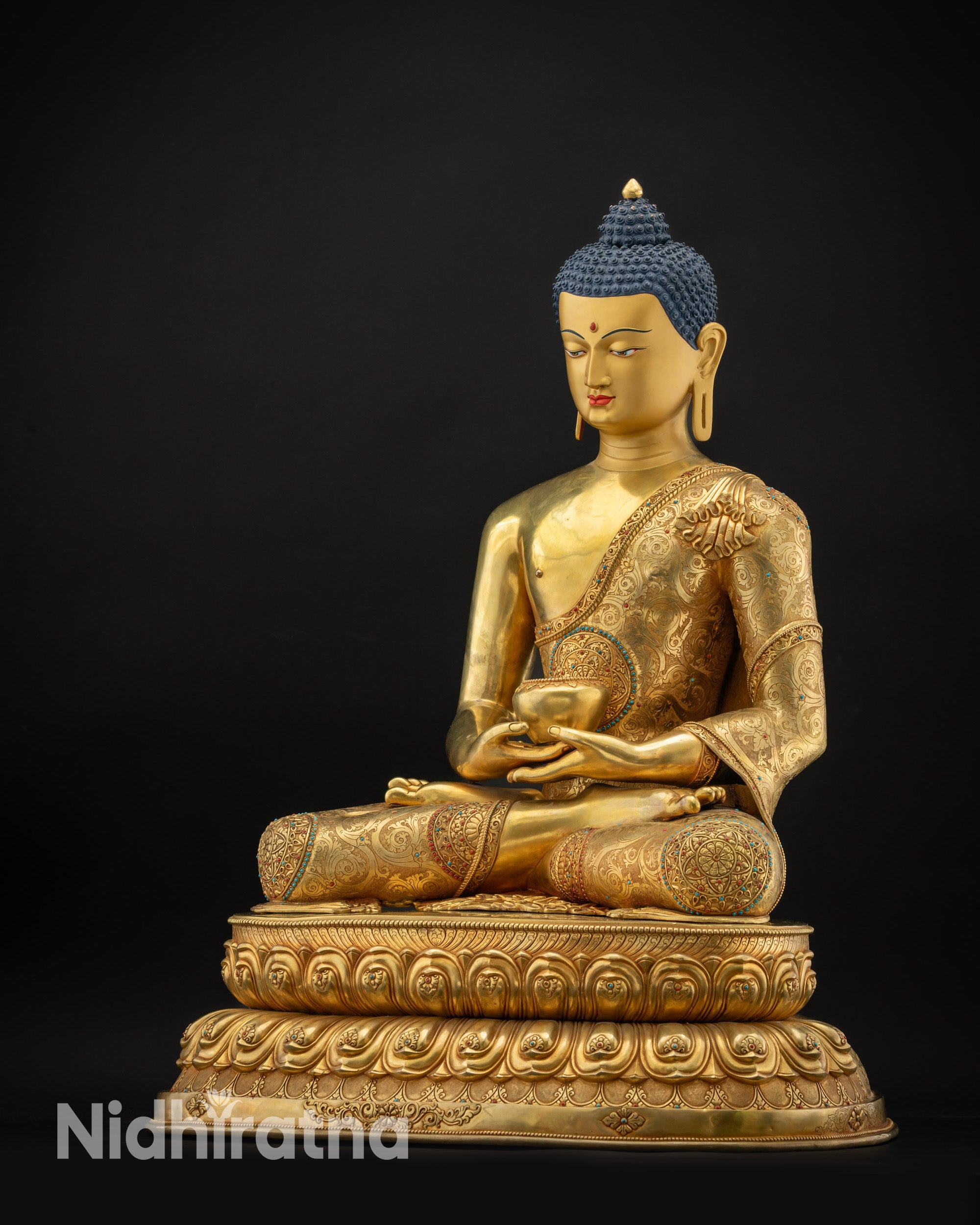 Regular side right Amitabha Buddha handcrafted lotus base meditation statue
