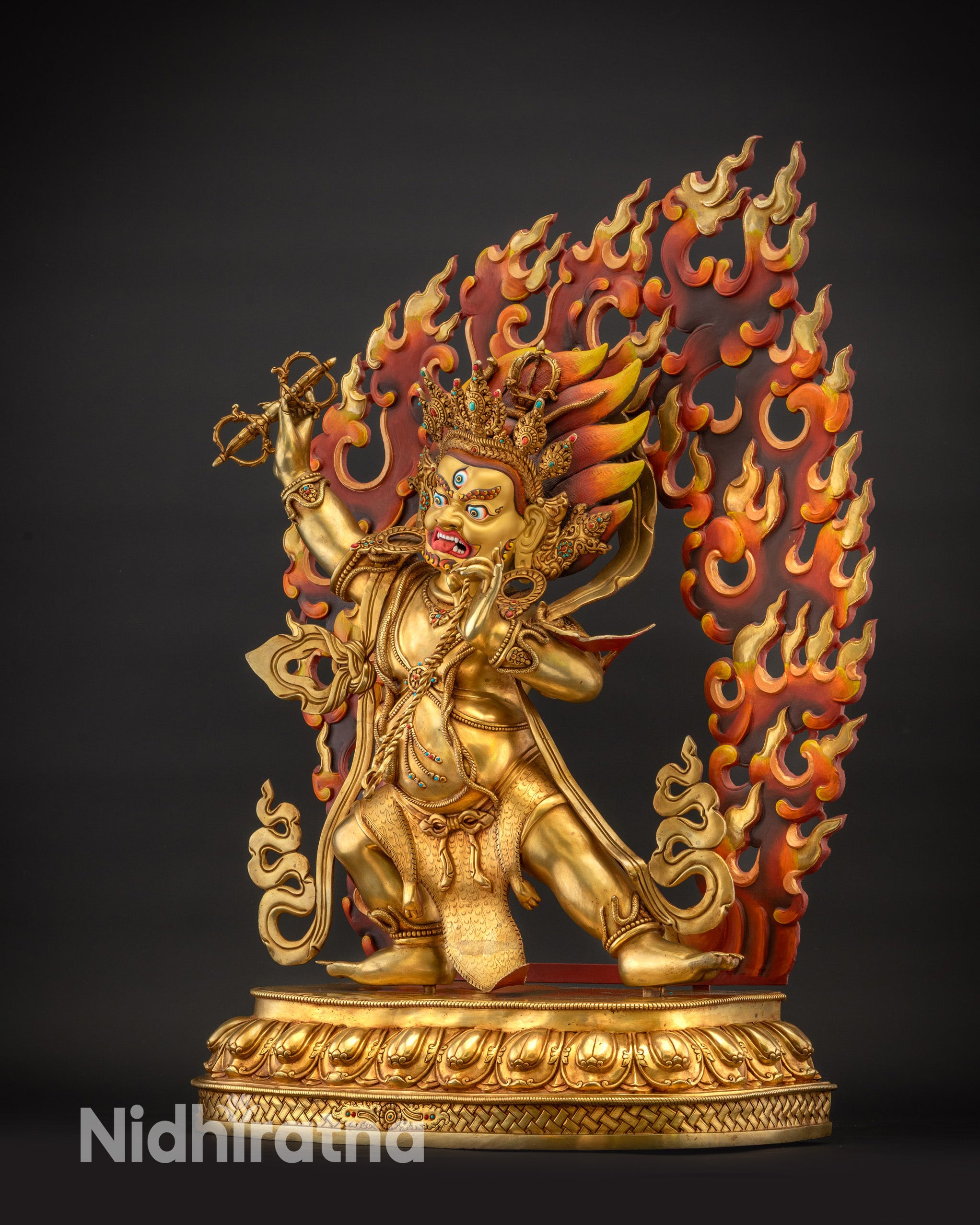 Regular side right view of Masterpiece Vajrapani Statue on lotus base