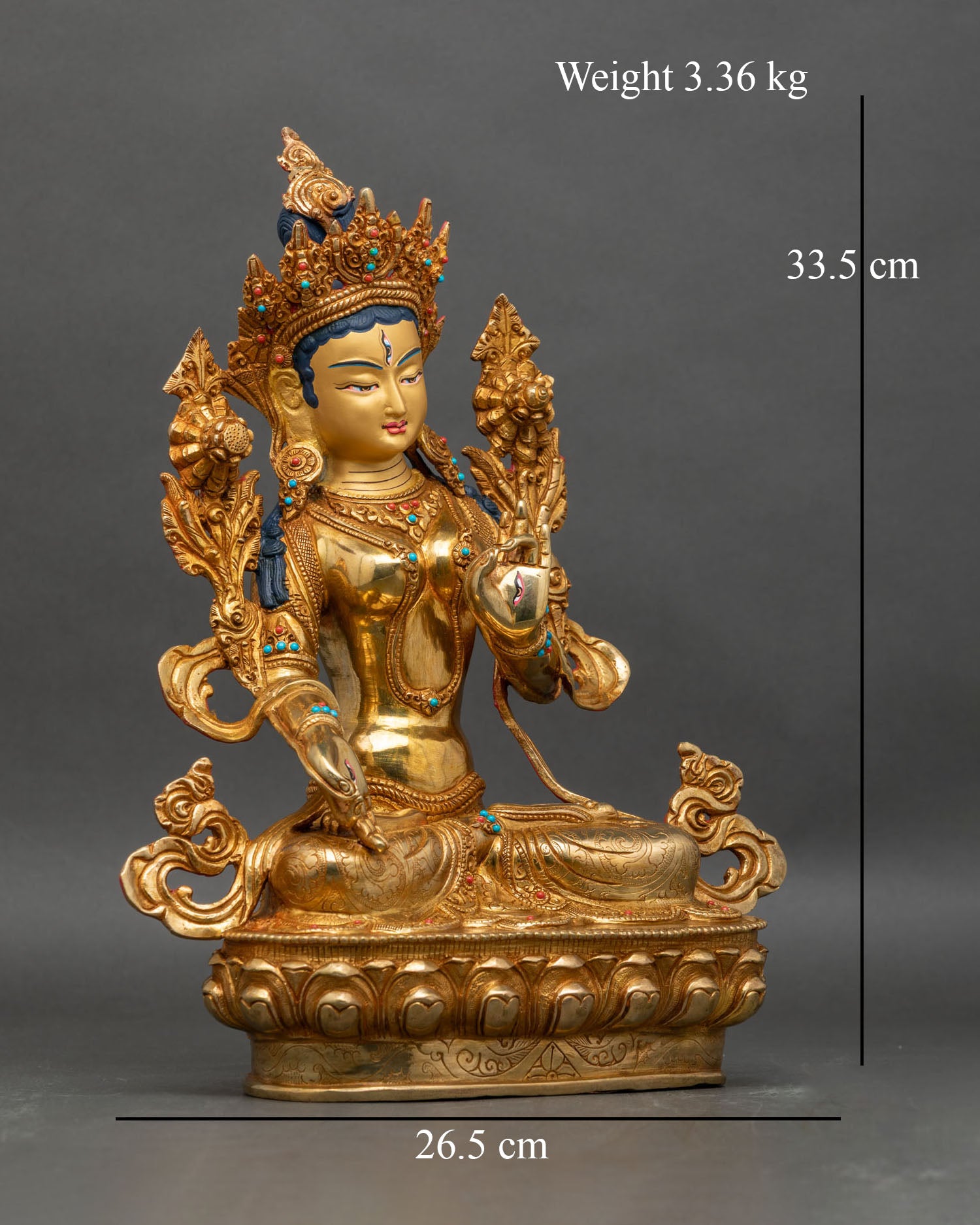 Right profile of White Tara statue, handcrafted Nepalese sacred art for meditation