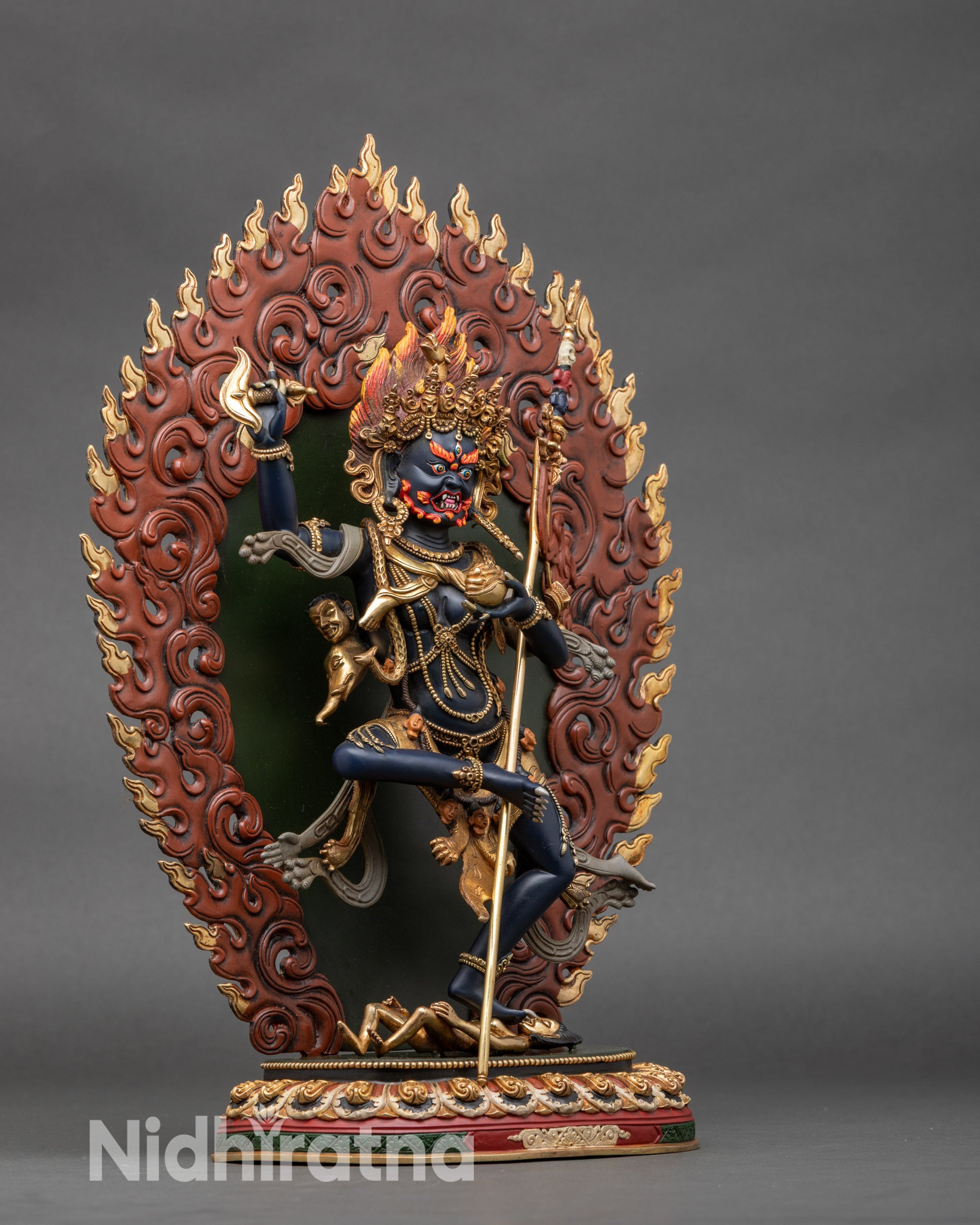 Right-side view of Troma Nagmo statue, handcrafted Nepalese ritual art