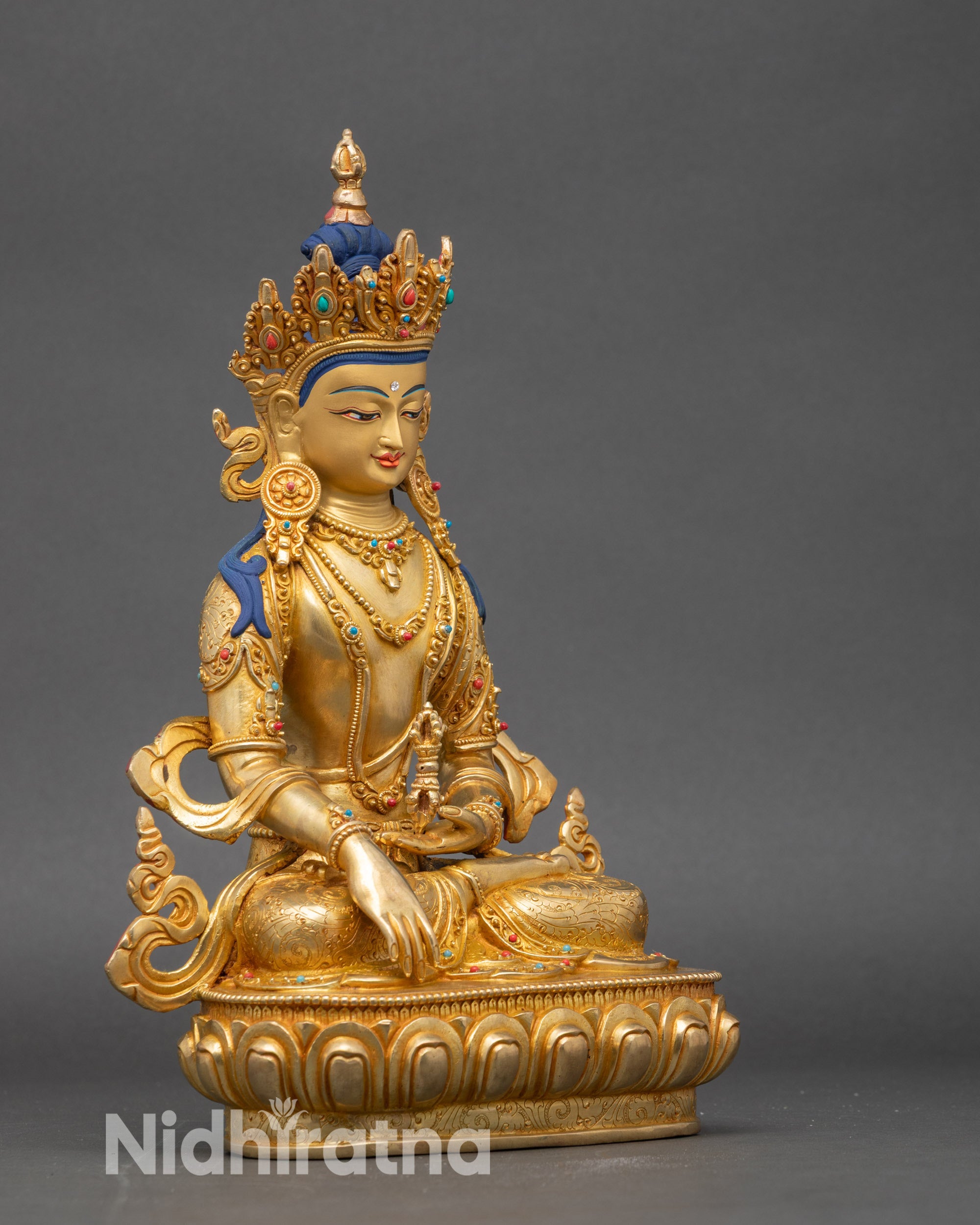 Right profile of Mitrugpa sculpture, handcrafted Nepalese Buddhist art
