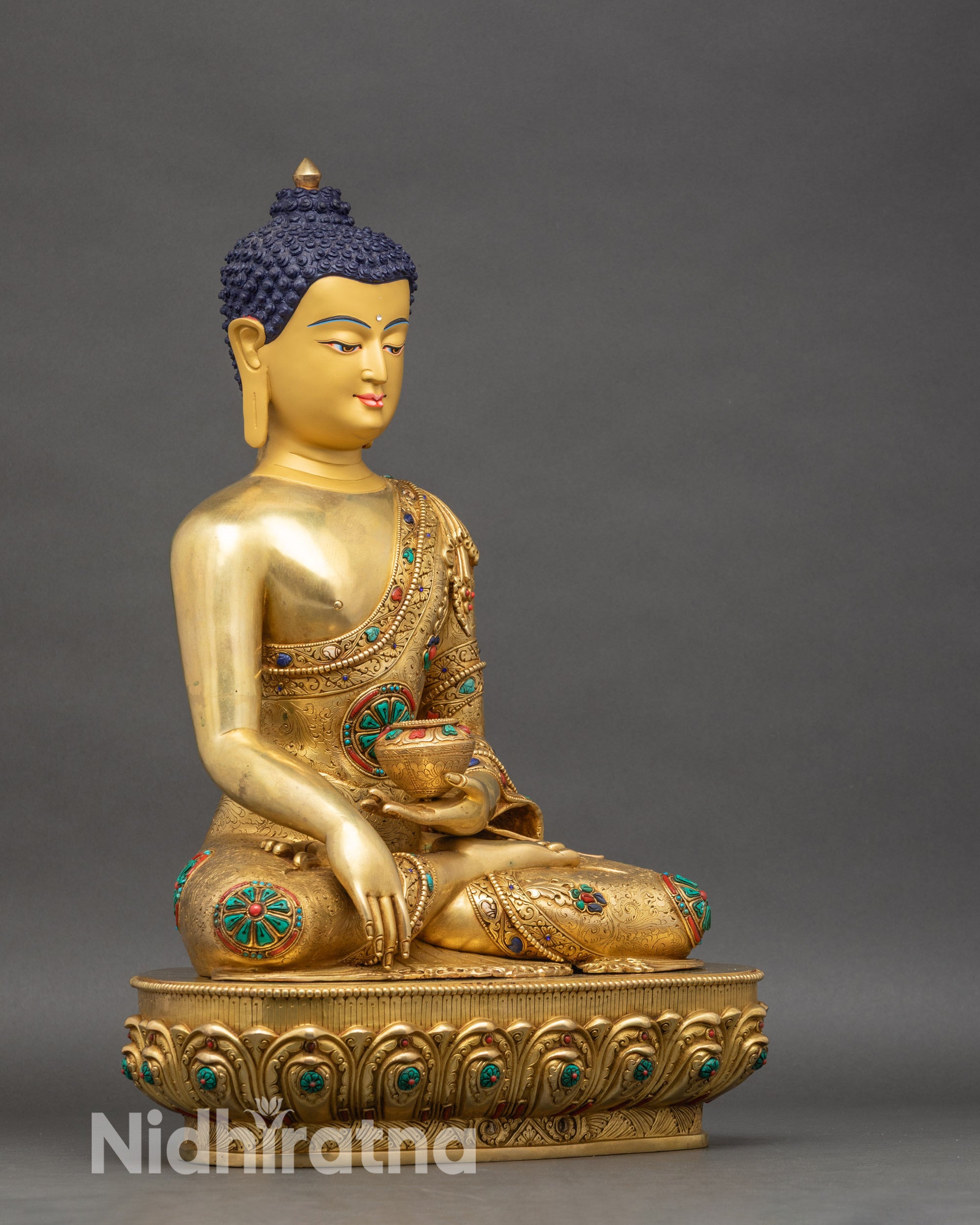 Right profile of Shakyamuni Buddha sculpture, handcrafted Himalayan Buddhist art