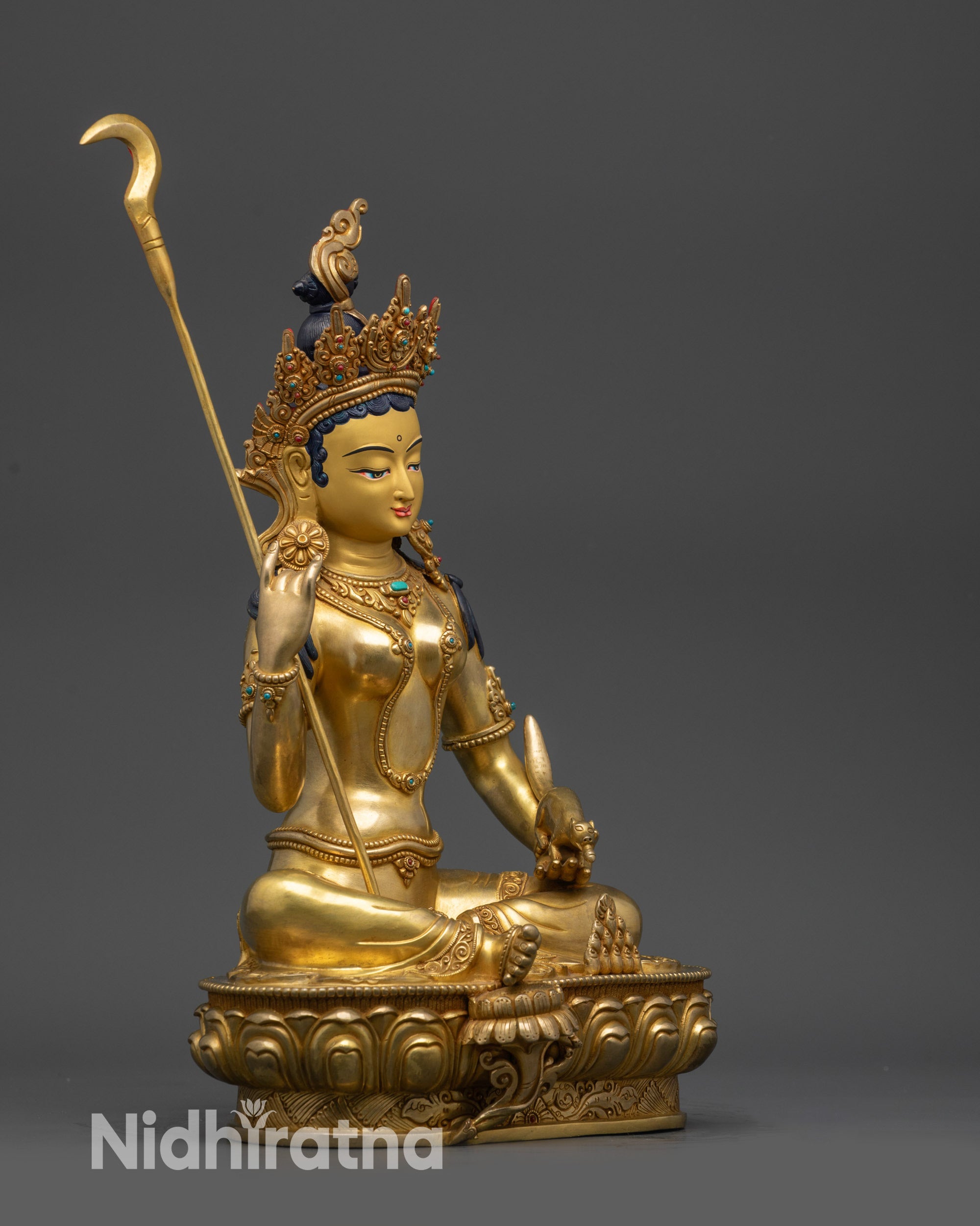 Right side view Red Tara Wish-Fulfilling Tara gold fire-gilded base