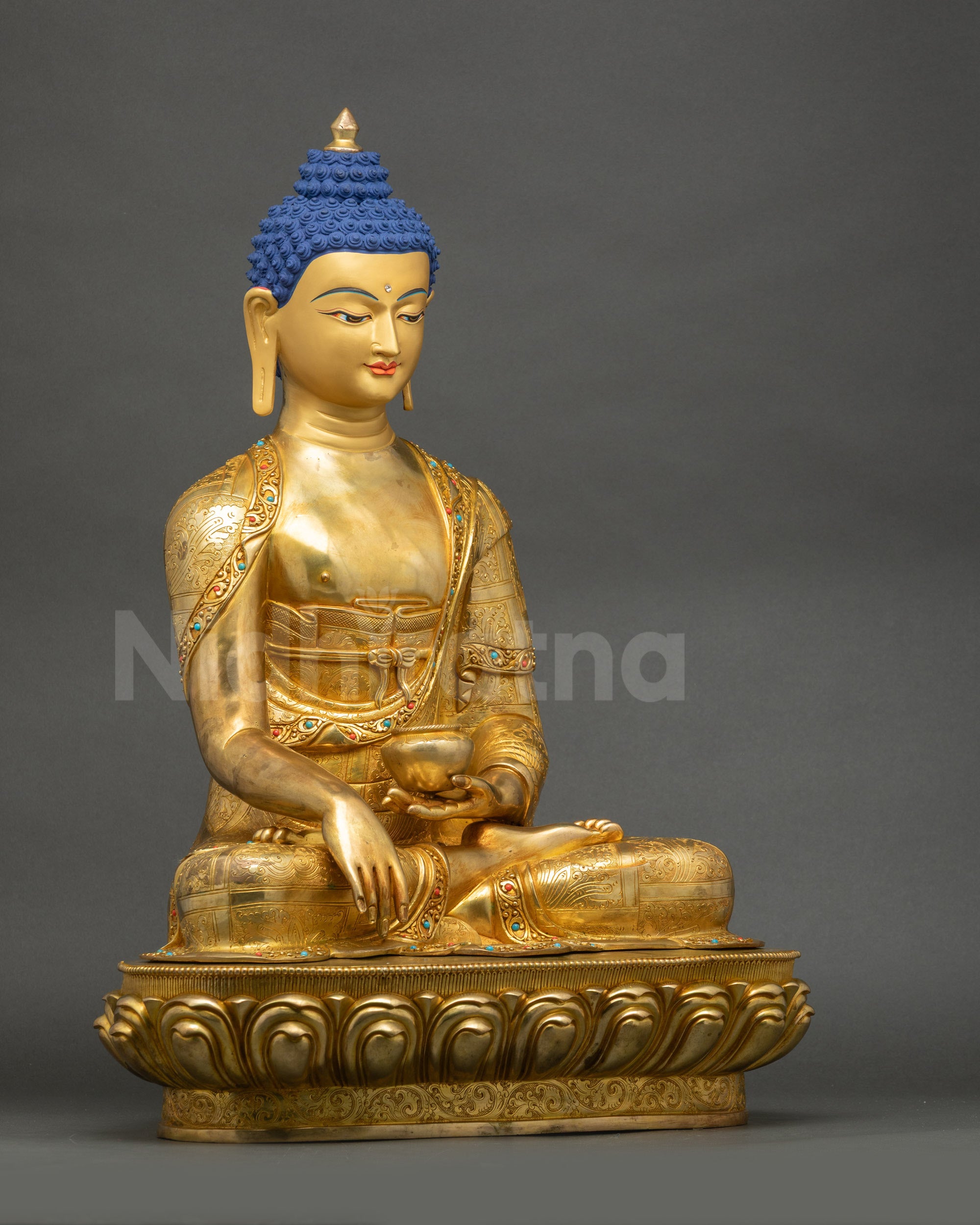 Right side view of Divine Shakyamuni Buddha Sculpture displaying traditional meditation posture