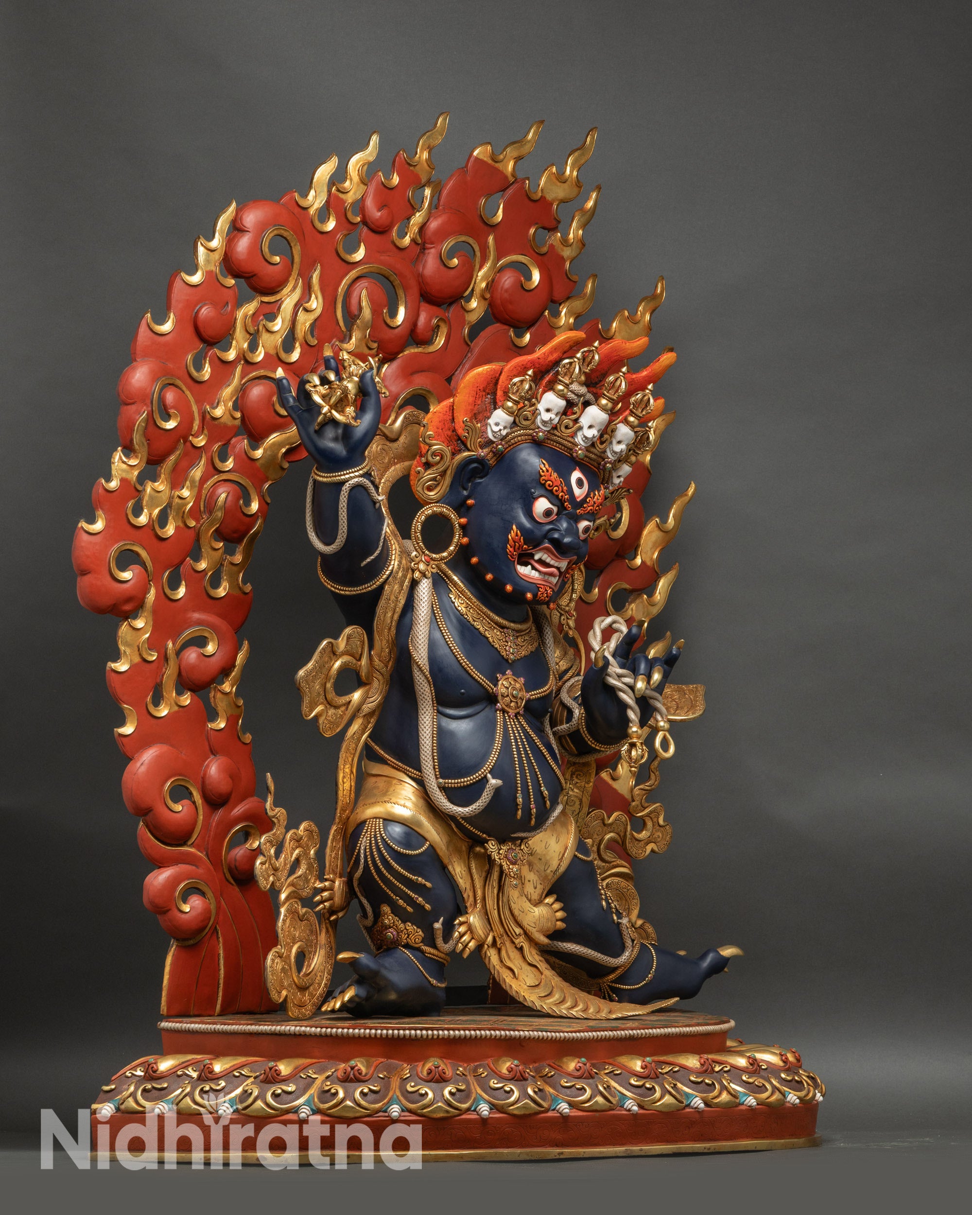 Right side view of Vajrapani Bodhisattva statue, Dorje and lasso in hand