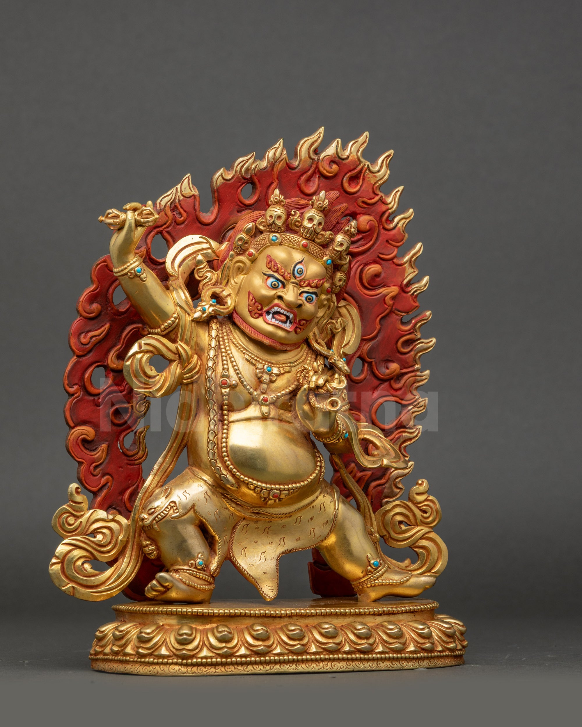 Right side view of Vajrapani Nepalese protector sculpture in powerful stance