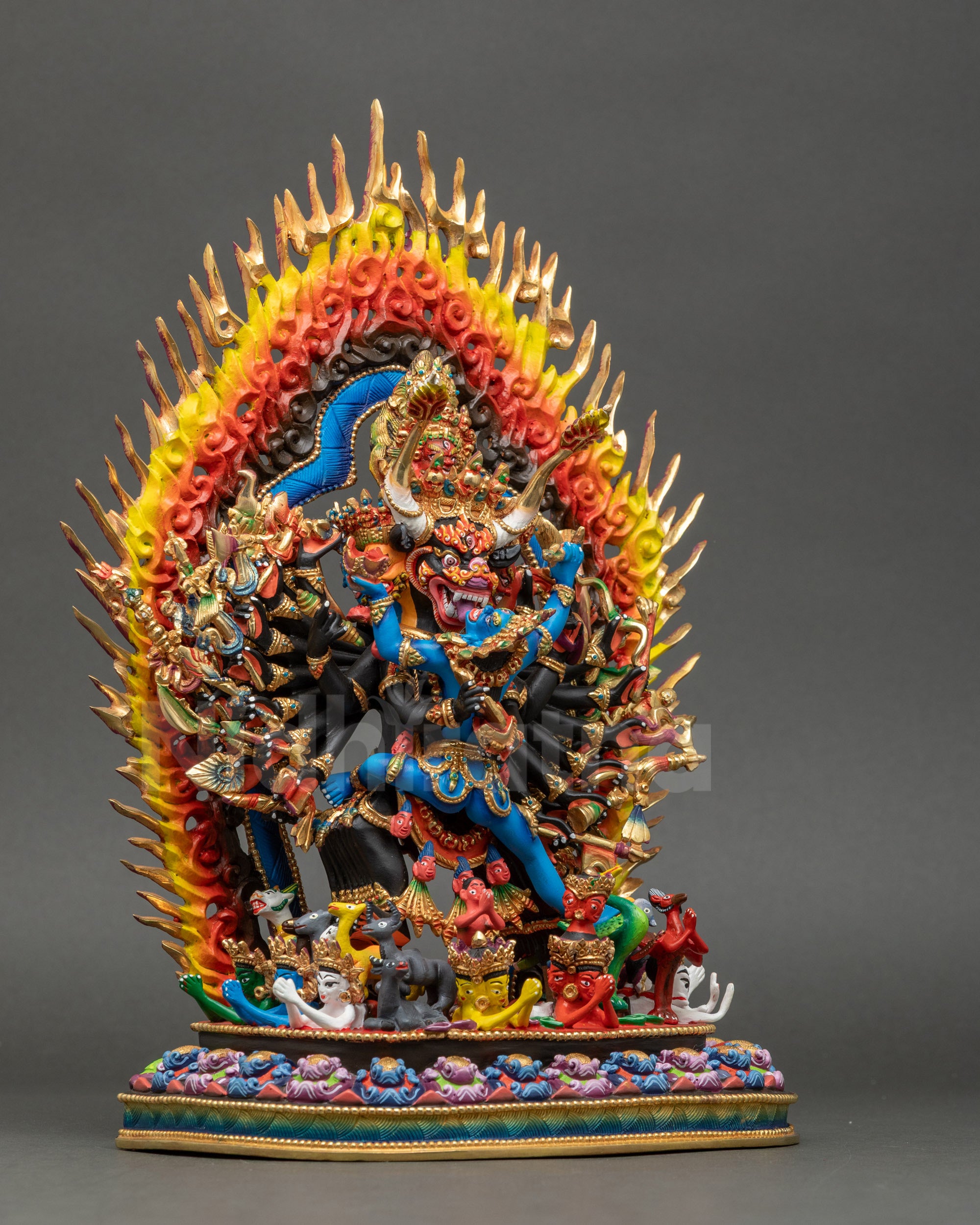 Right side view of Yamantaka statue, Nepalese handcrafted copper artwork