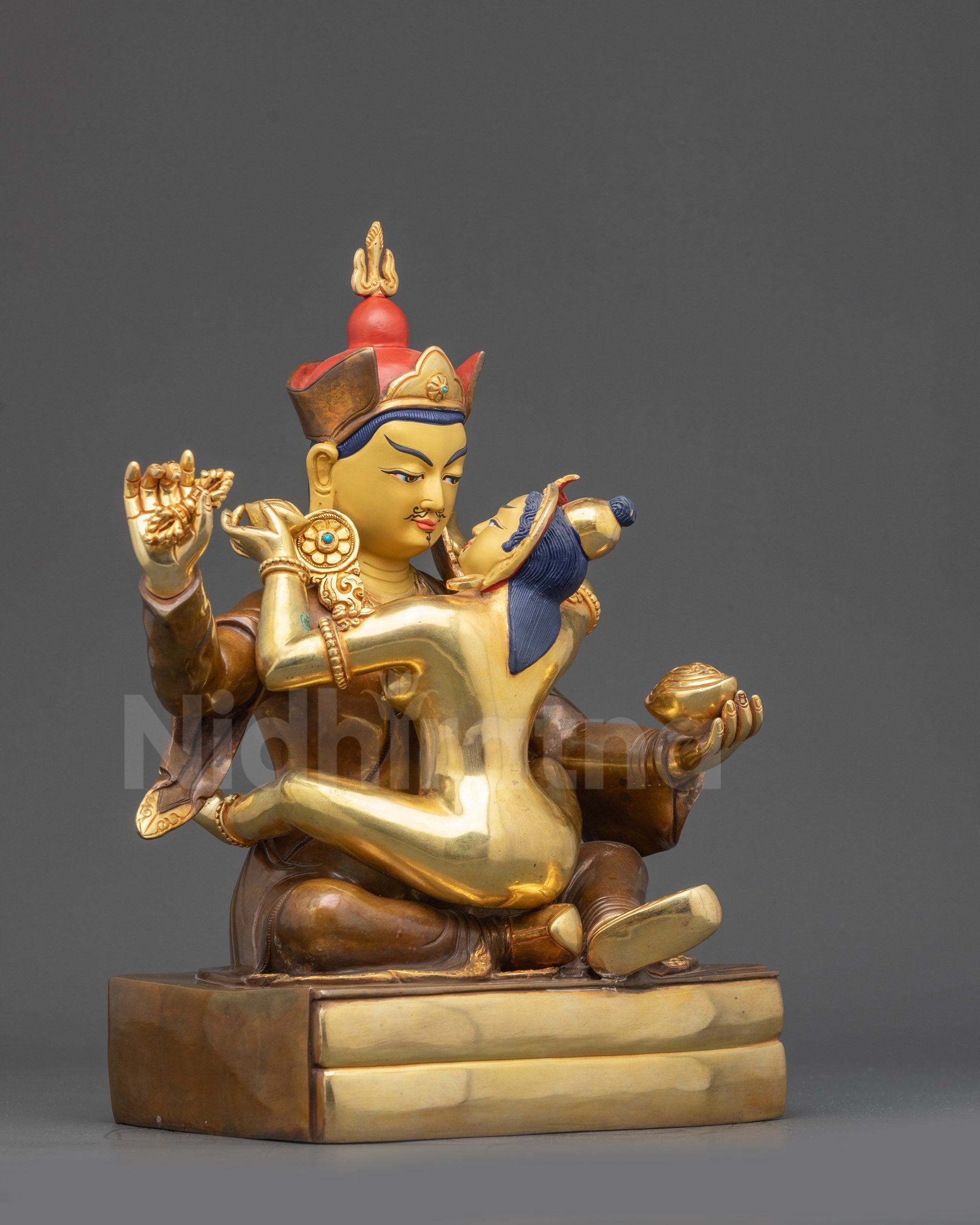 Right side view of handcrafted Deva Guru Rinpoche Yab-Yum Tibetan Buddhist artwork