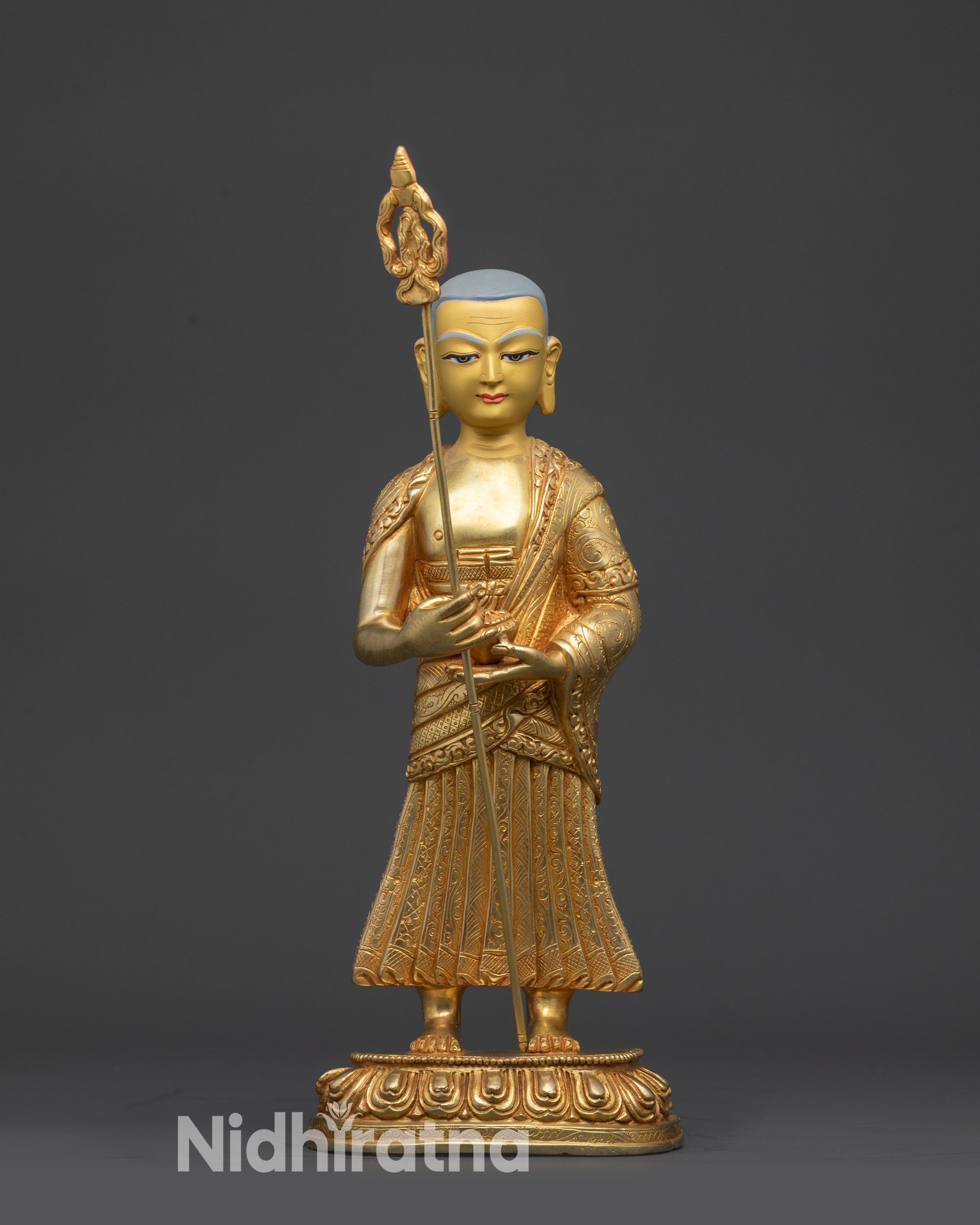 Right view side Shakyamuni Buddha with disciples right side view lotus seat and throne