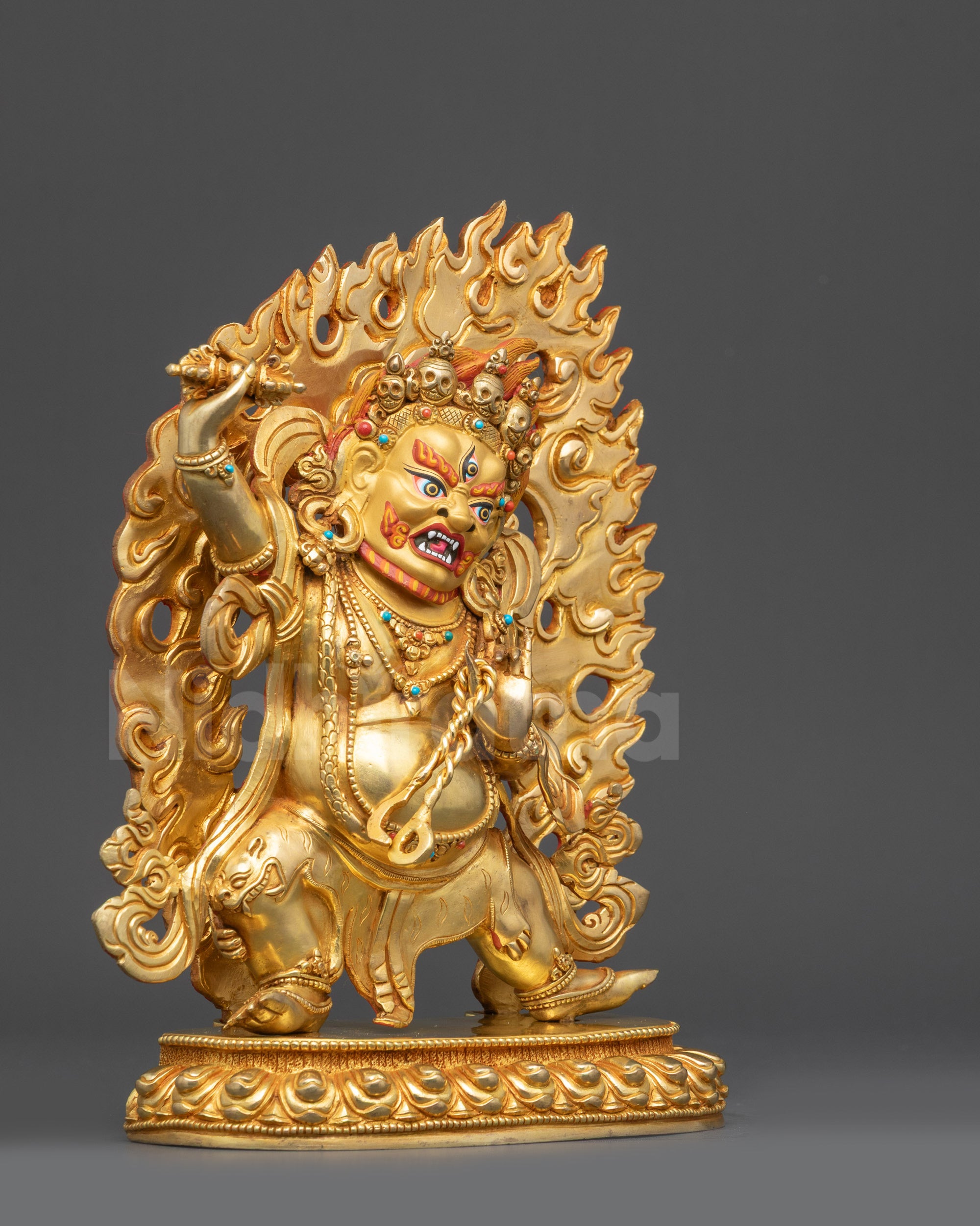 Right view side Vajrapani Statue holding vajra dynamic dancing posture lotus seat