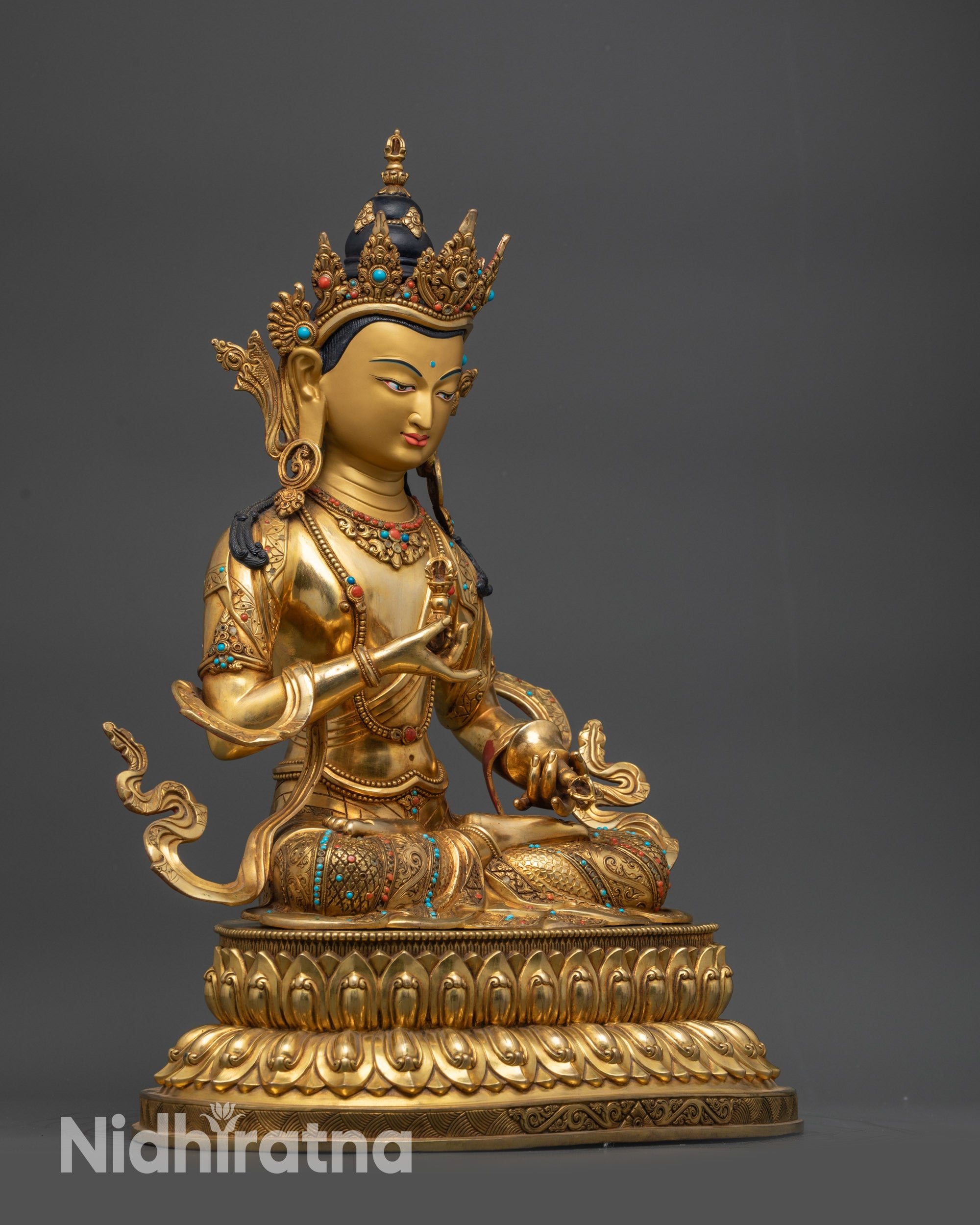 Right view side Vajrasattva Dorje Sempa Buddha holding vajra and bell meditation idol