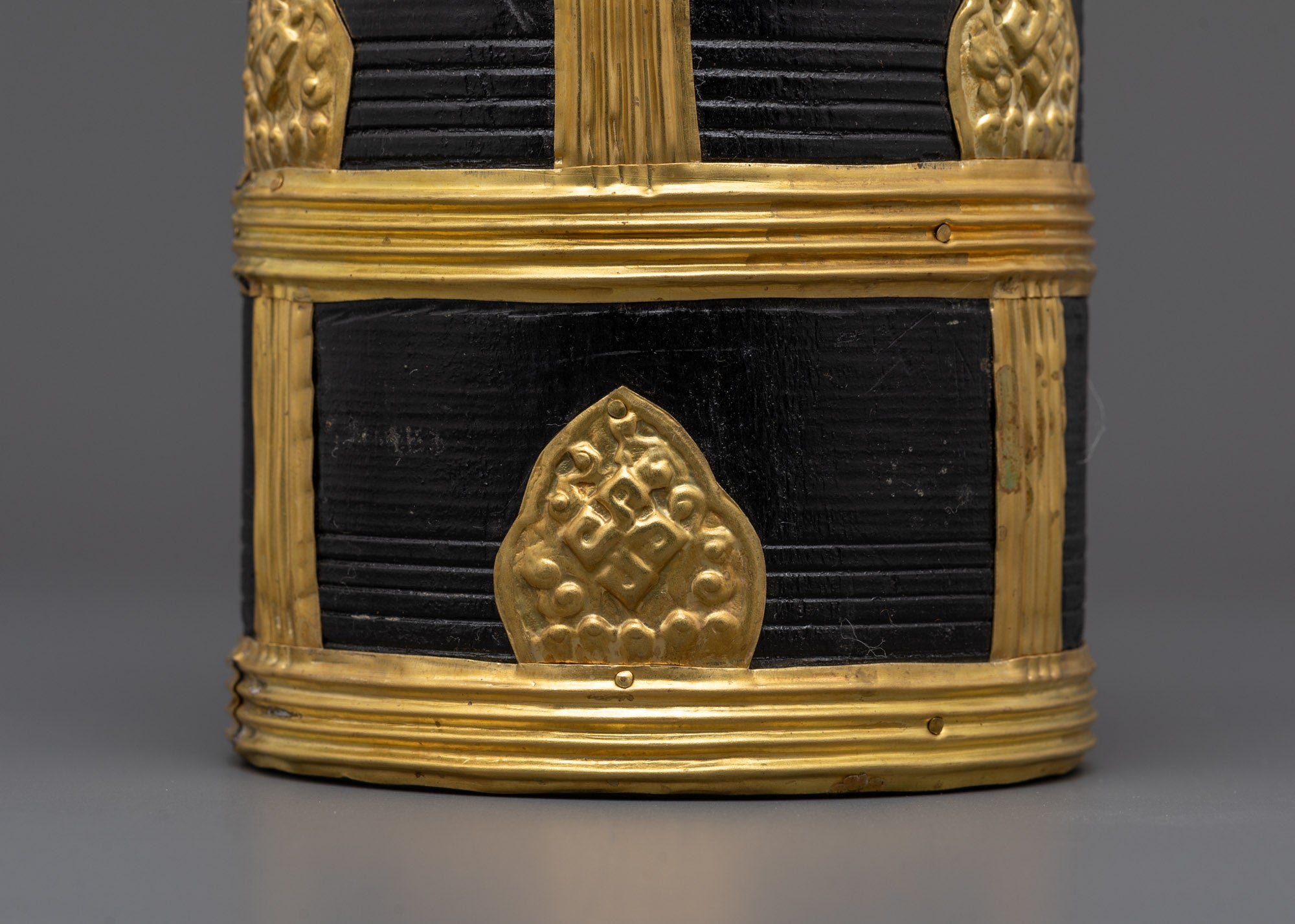 Natural Wood and Gold-Plated Theki | Traditional Nepali Ritual