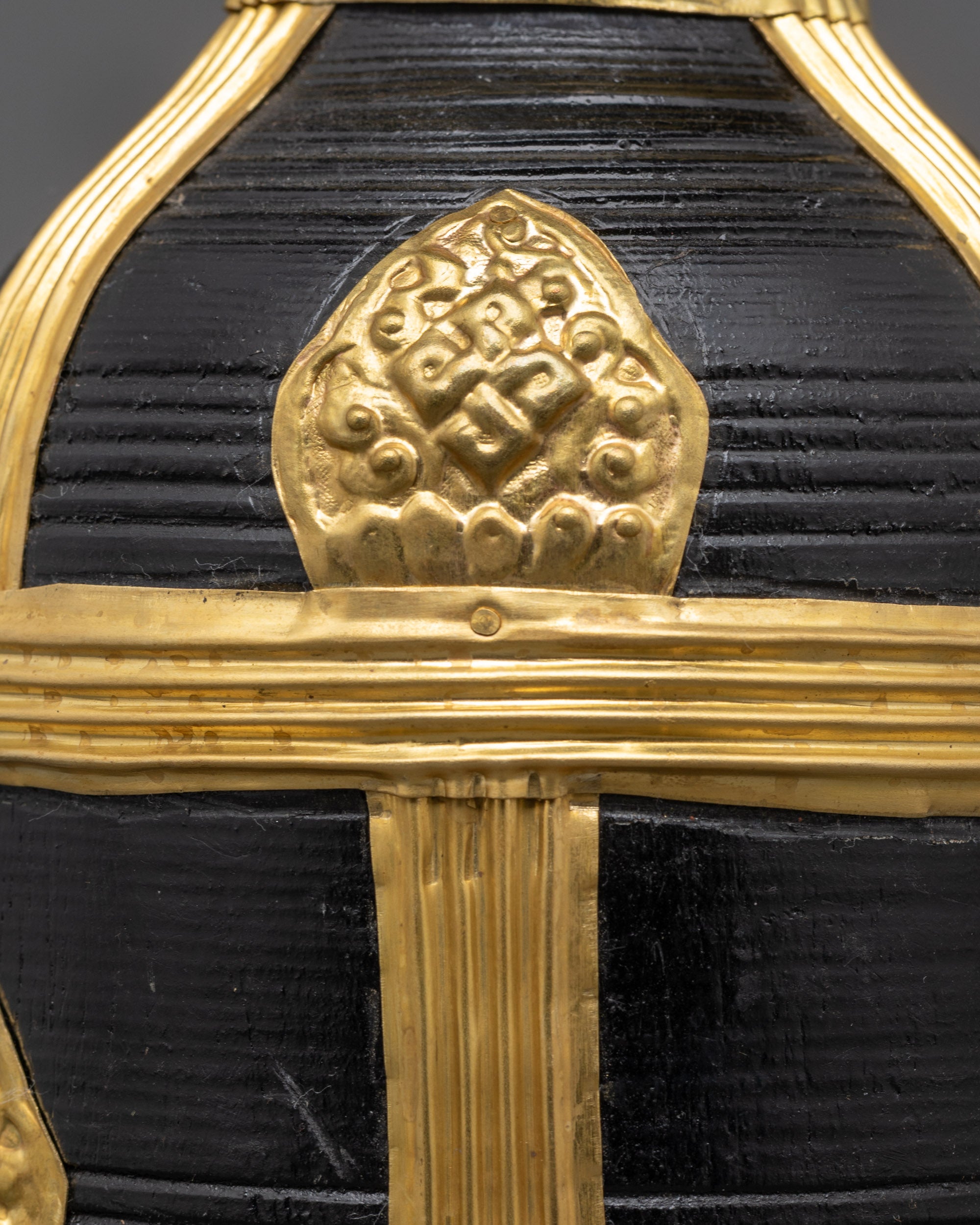 Natural Wood and Gold-Plated Theki | Traditional Nepali Ritual