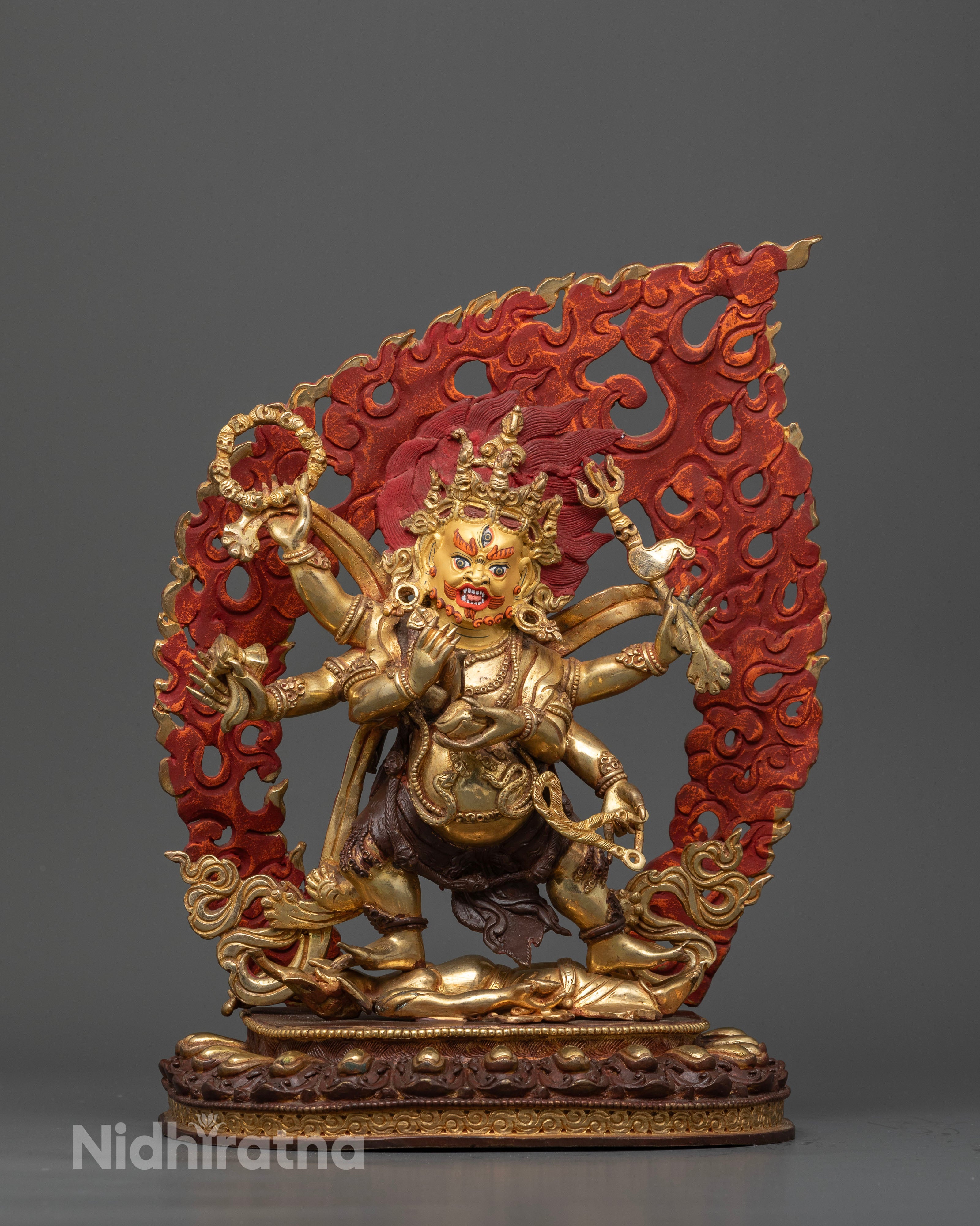 Guardian of Dharma with Weapons and Fire Aura: Six Arm Mahakala