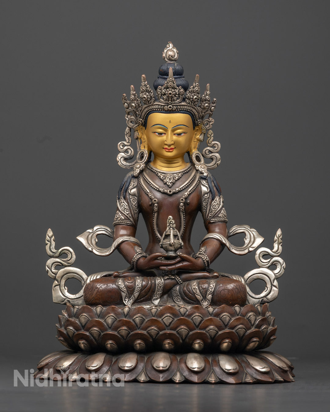Sacred Amitayus Sculpture | Finely Crafted Oxidized Copper